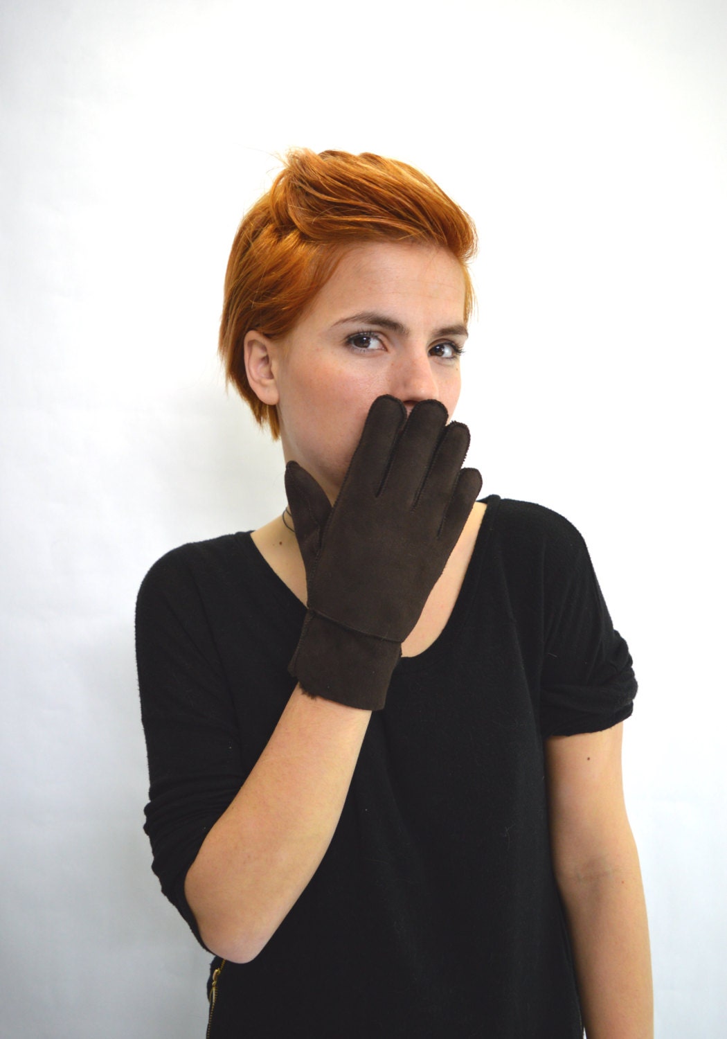 Shearling Fur Gloves 1 + 1 For Free: Mouton Mittens, Fold-Out Cuffs