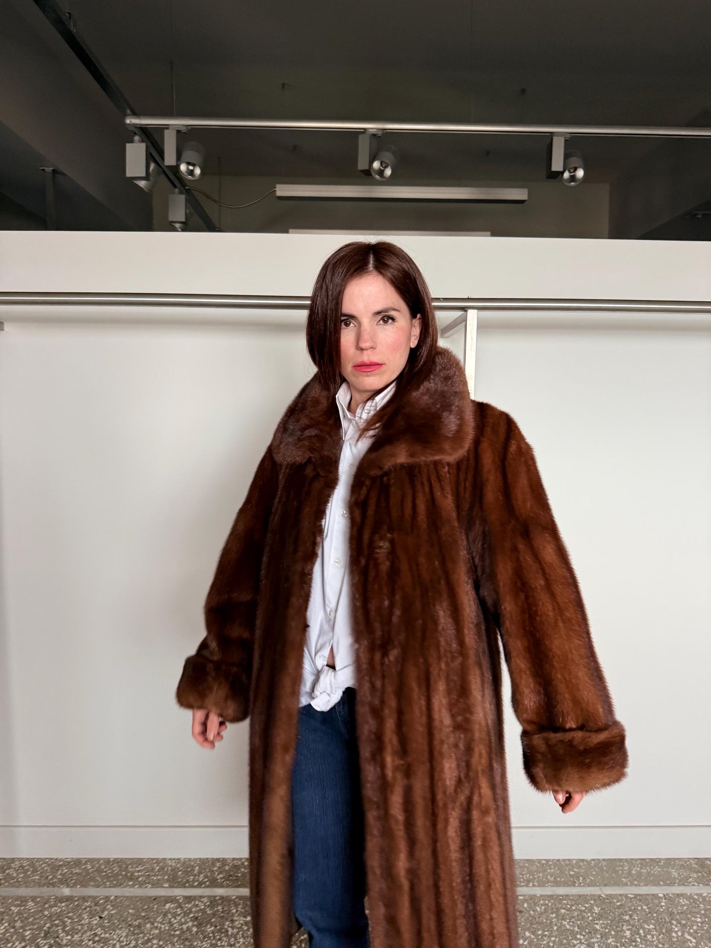 Demi Buff Mink Fur Coat: Pastel whisky Long retro-look Stroller, Handmade in Greece