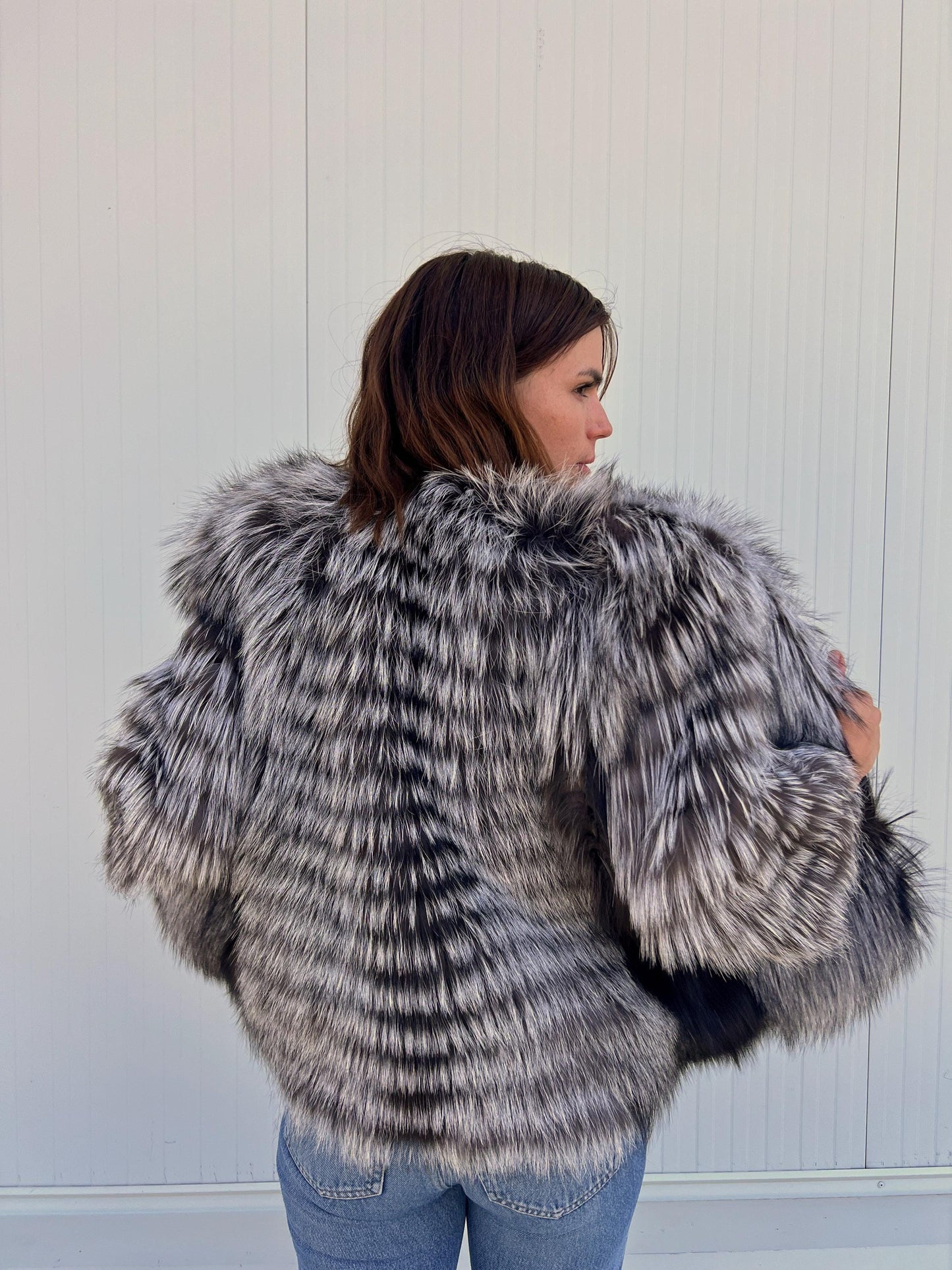 Handmade Grey Fox Fur Jacket: Lightweight, Everyday Fluffy Coat