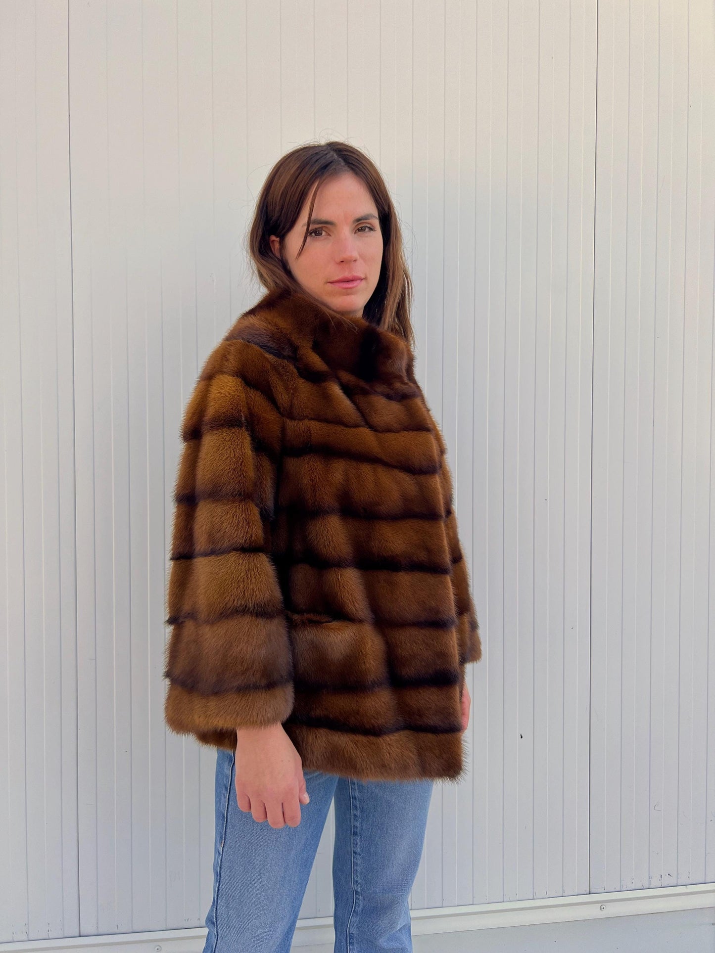 Golden Mink Fur Coat: Saga Lavish Full Skin Jacket, Size Medium