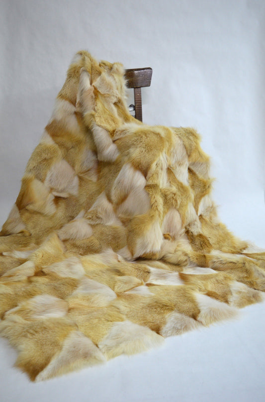 Real Fox Fur Throw Blanket: Decorative Fur Rug, Velour Lining