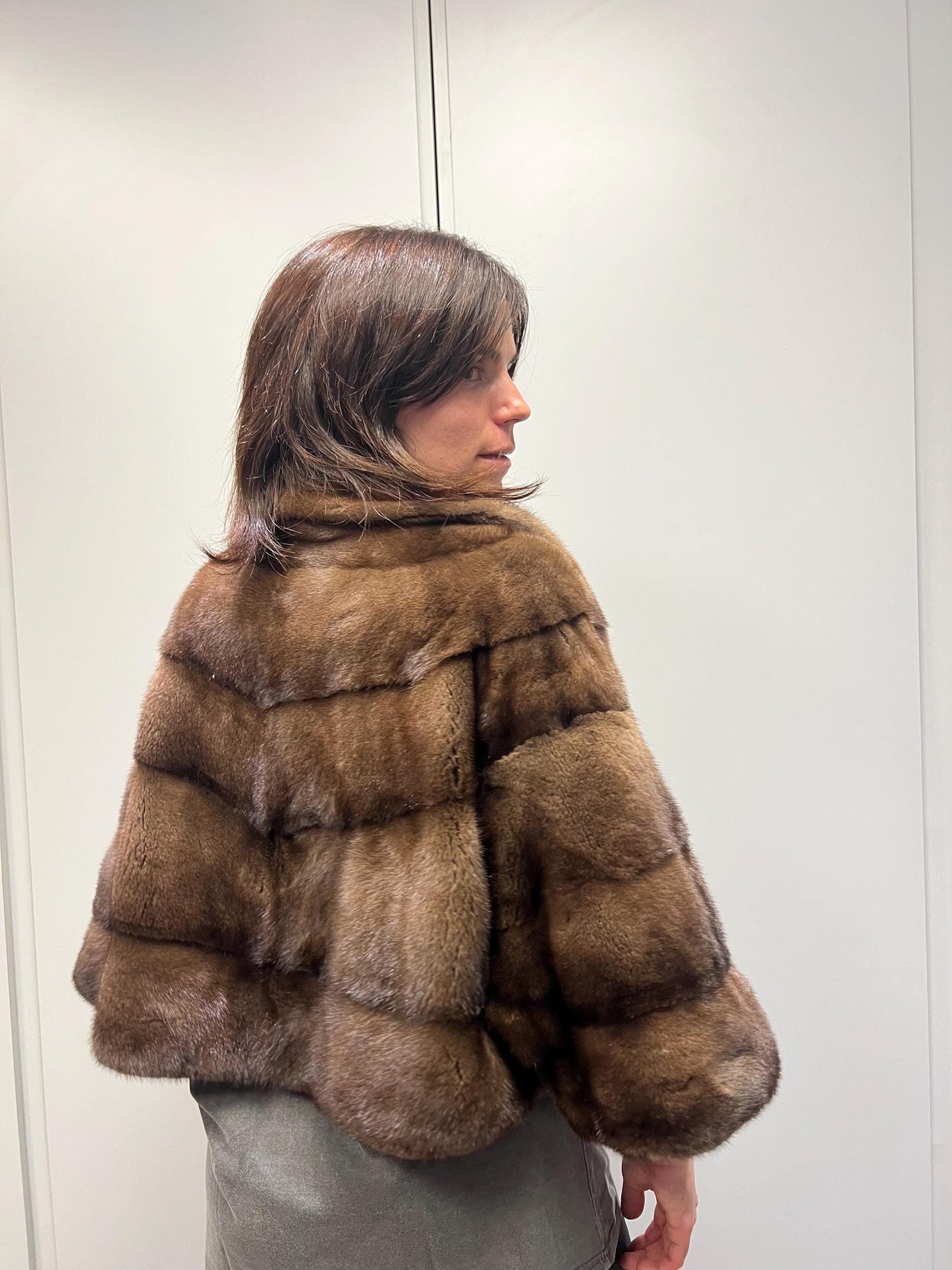 Brown cape Mink Fur Jacket: Handmade Saga Mink Coat