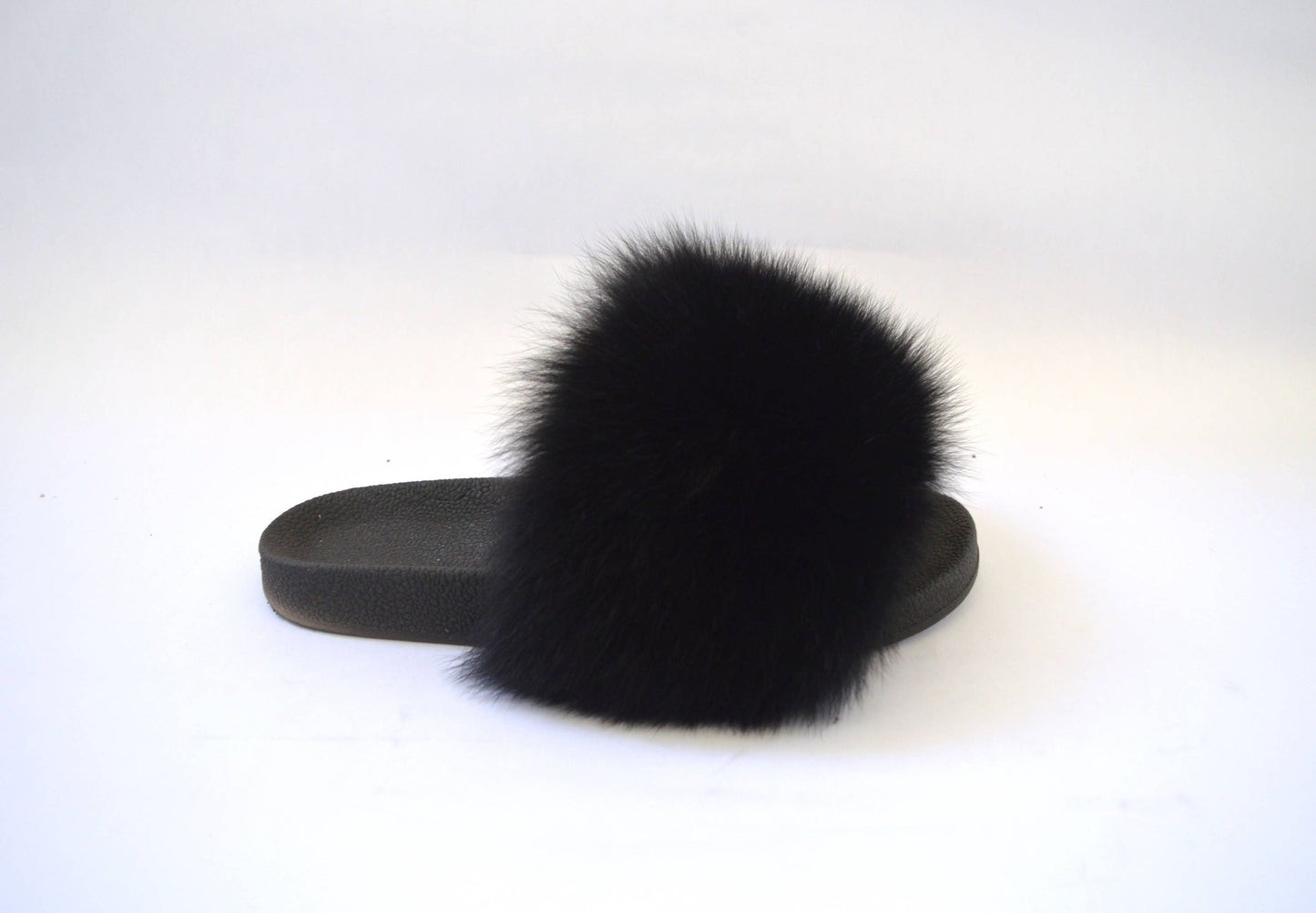 Black Fox Fur Slides: Genuine Fur Slippers with PVC Sole