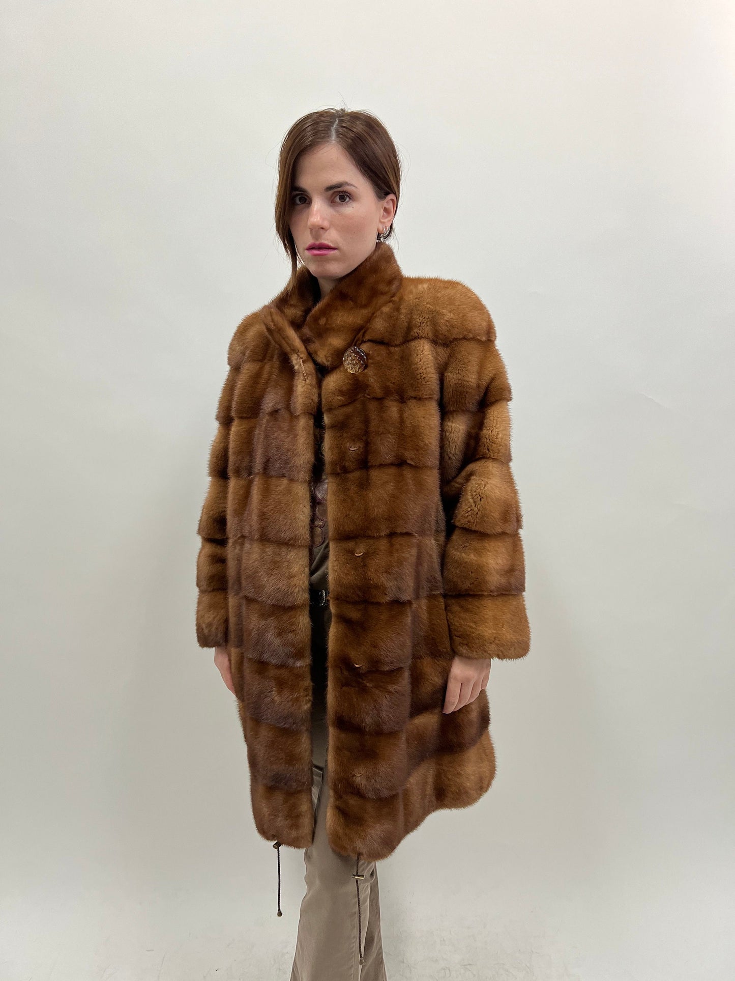 Golden Mink Fur Coat: Saga Lavish Full Skin Jacket, Size Medium