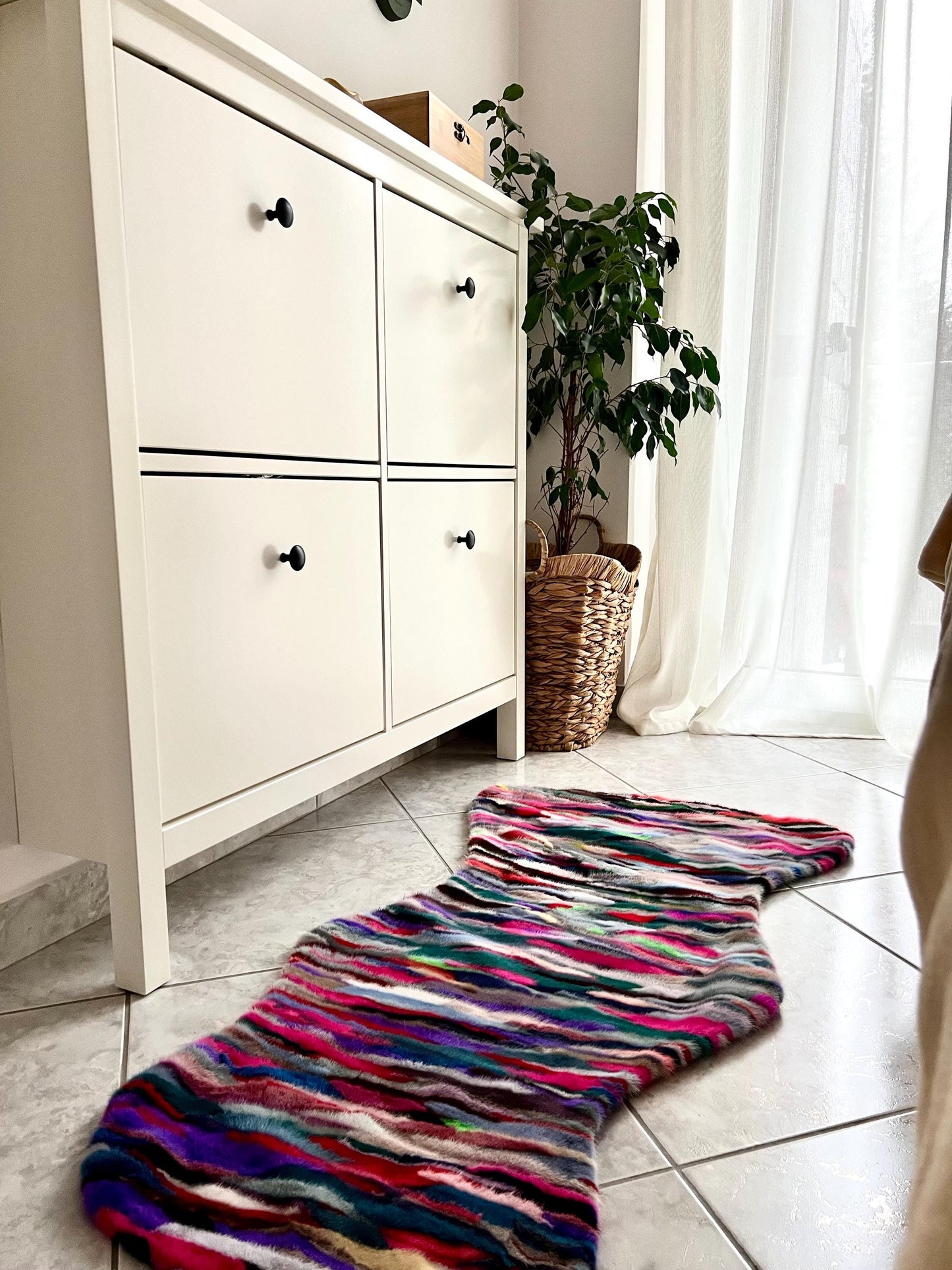 Multicolor Mink Fur Throw: Boho Deco Armchair Rug