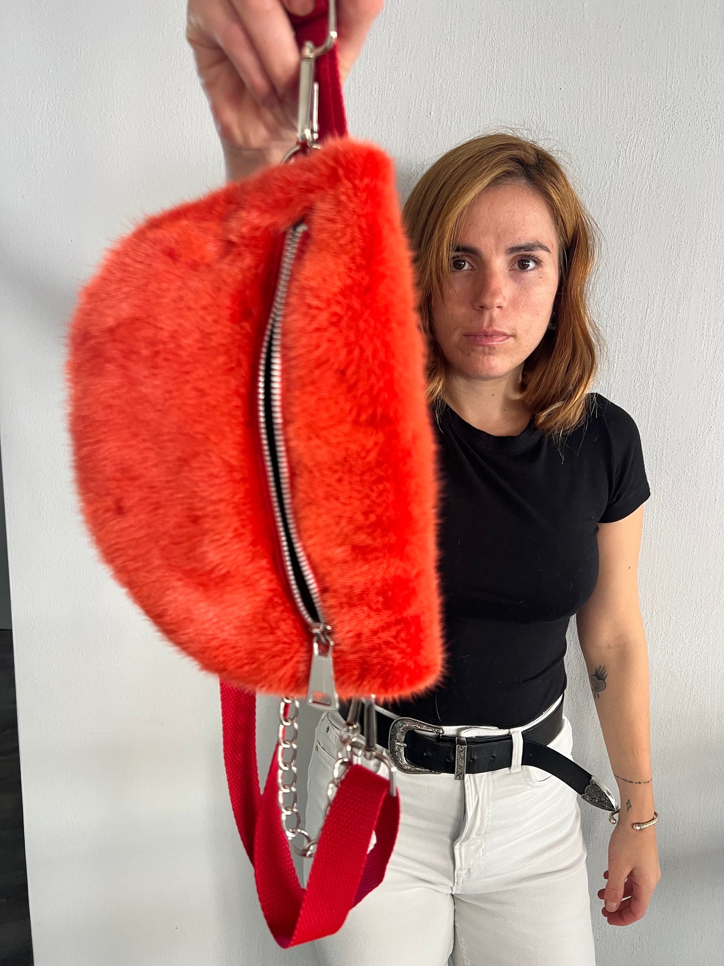 Orange Mink Fur Bumbag with Chain Strap: Luxury Fanny Pack