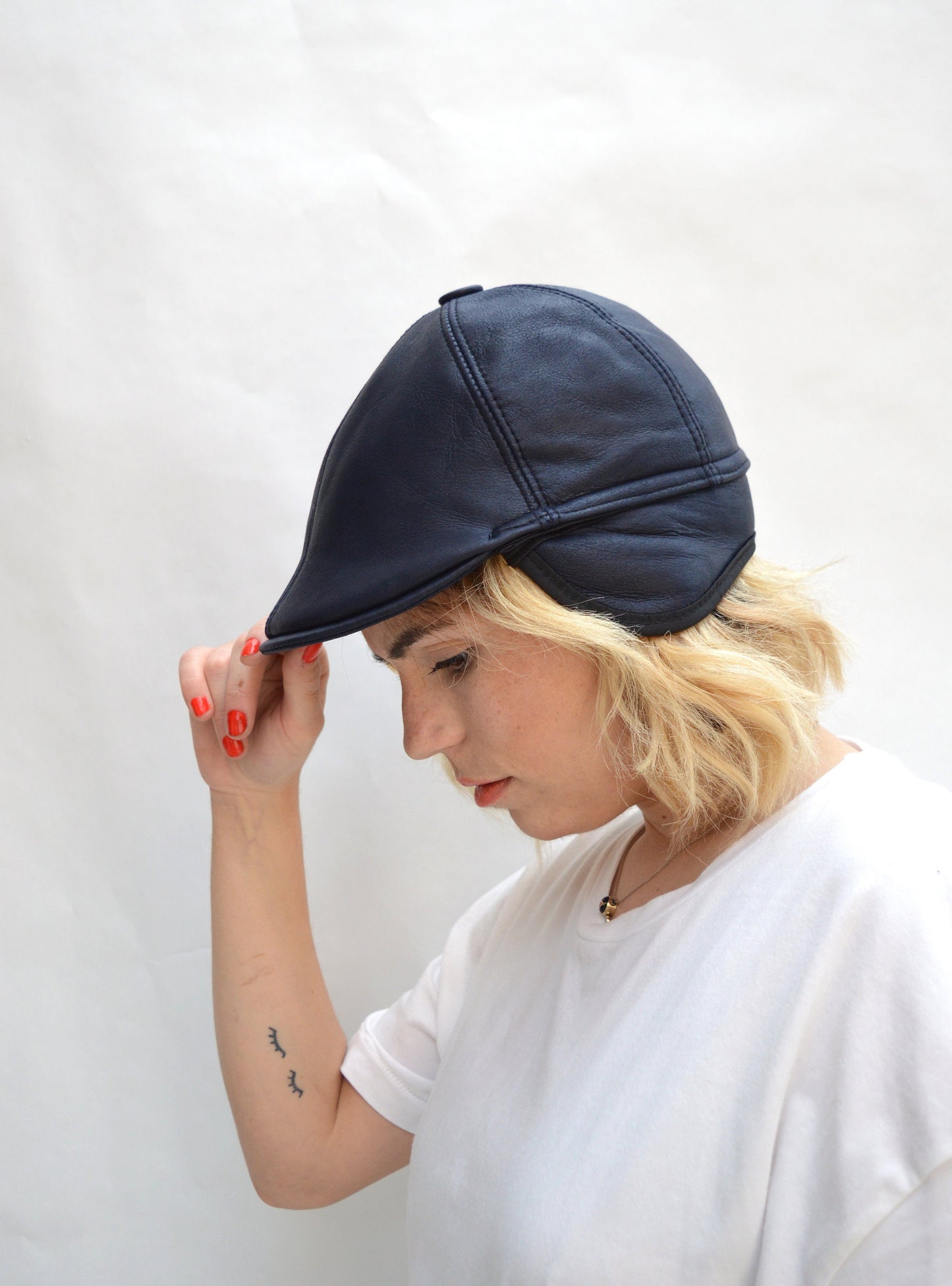 Shearling Equestrian Cap: Sheepskin Cloche Hat with Ear Flaps
