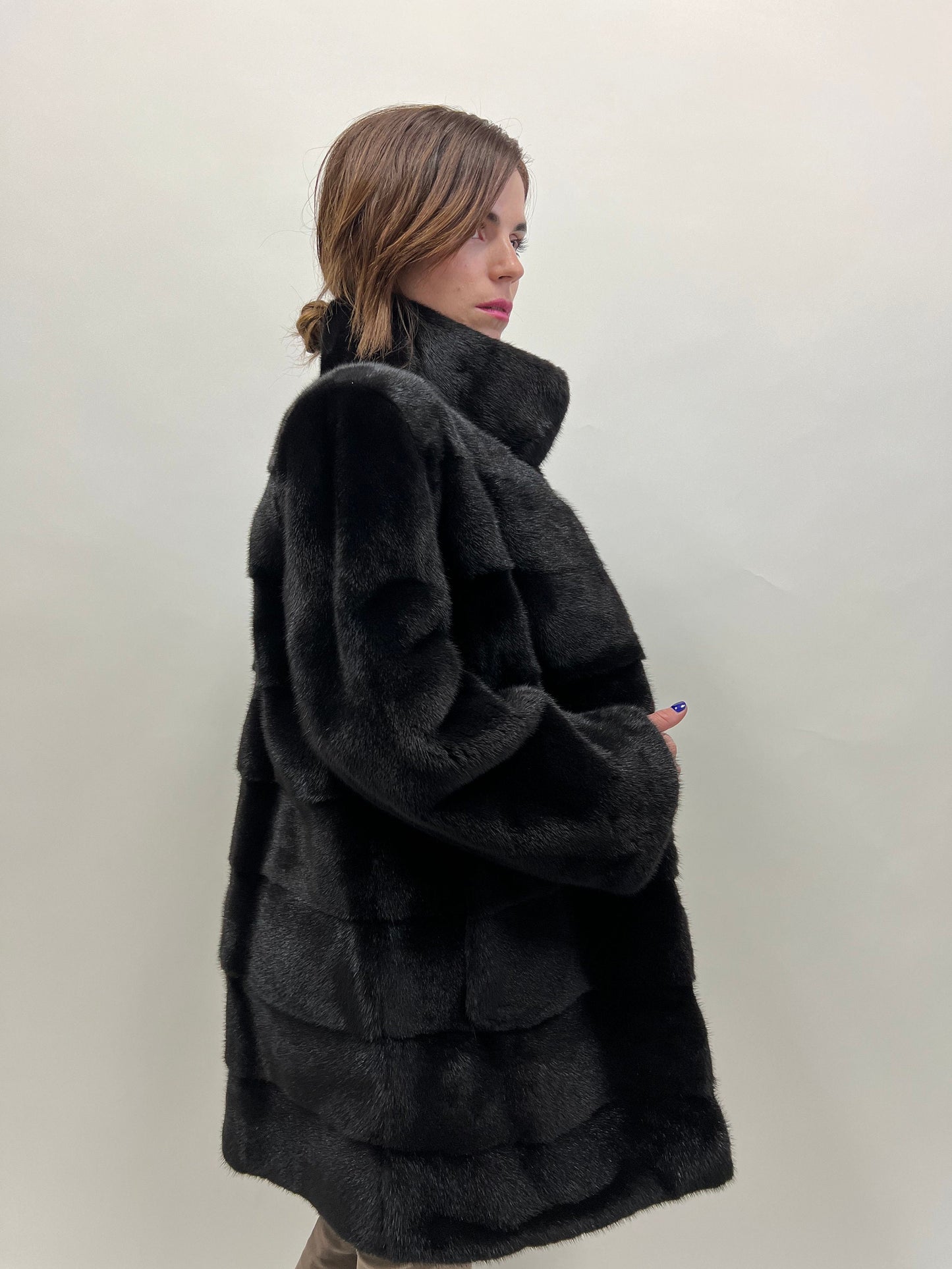 Saga Mink Fur Coat: Black Horizontal Collar Jacket