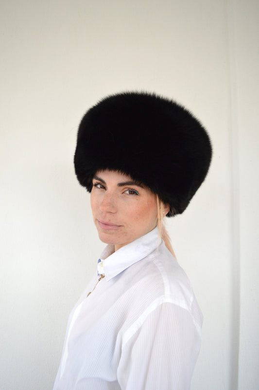 Real Black Fox Fur Cossack Hat: Winter Head Warmer