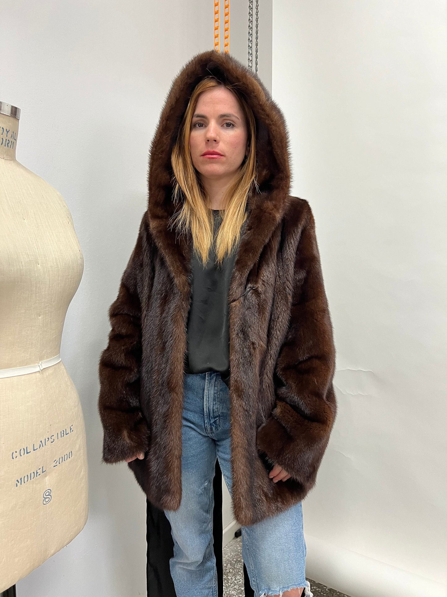 Mahogany Brown Mink Hooded Jacket - Handmade in Greece