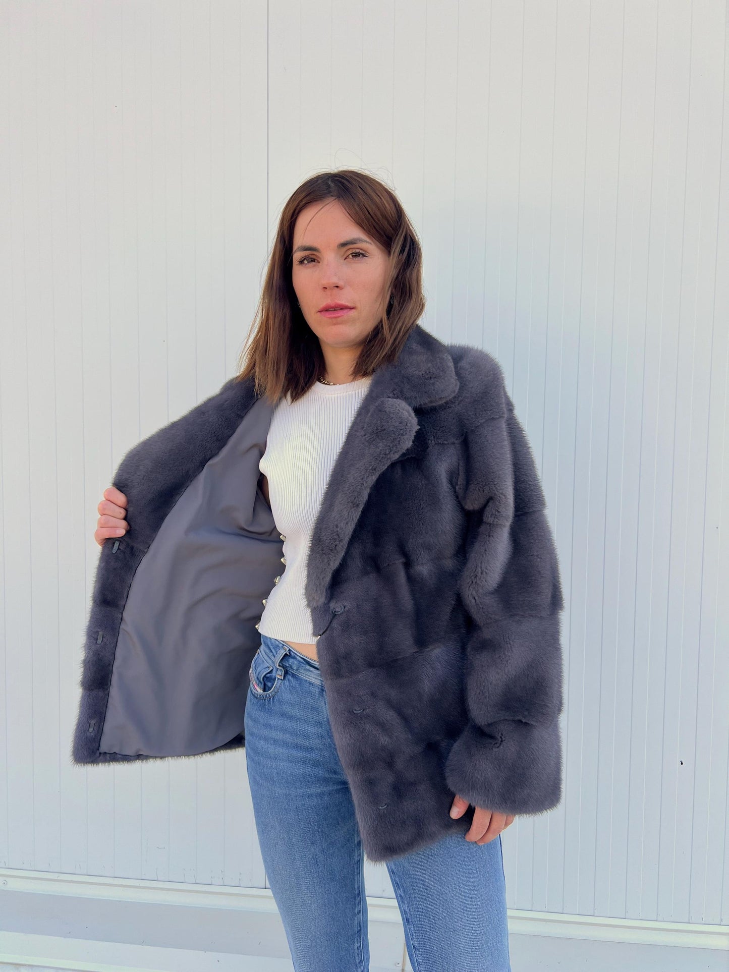 Gray-Blue Mink Fur Jacket – Saga Pelts, Notch Collar