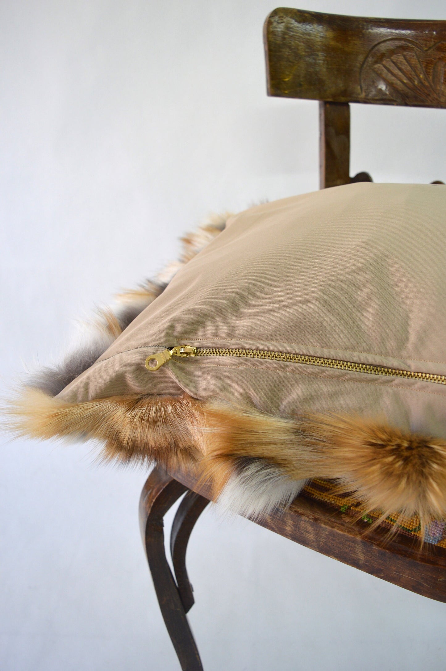 Red Fox Fur Pillow Cover: Canadian Fur Armchair Cushion