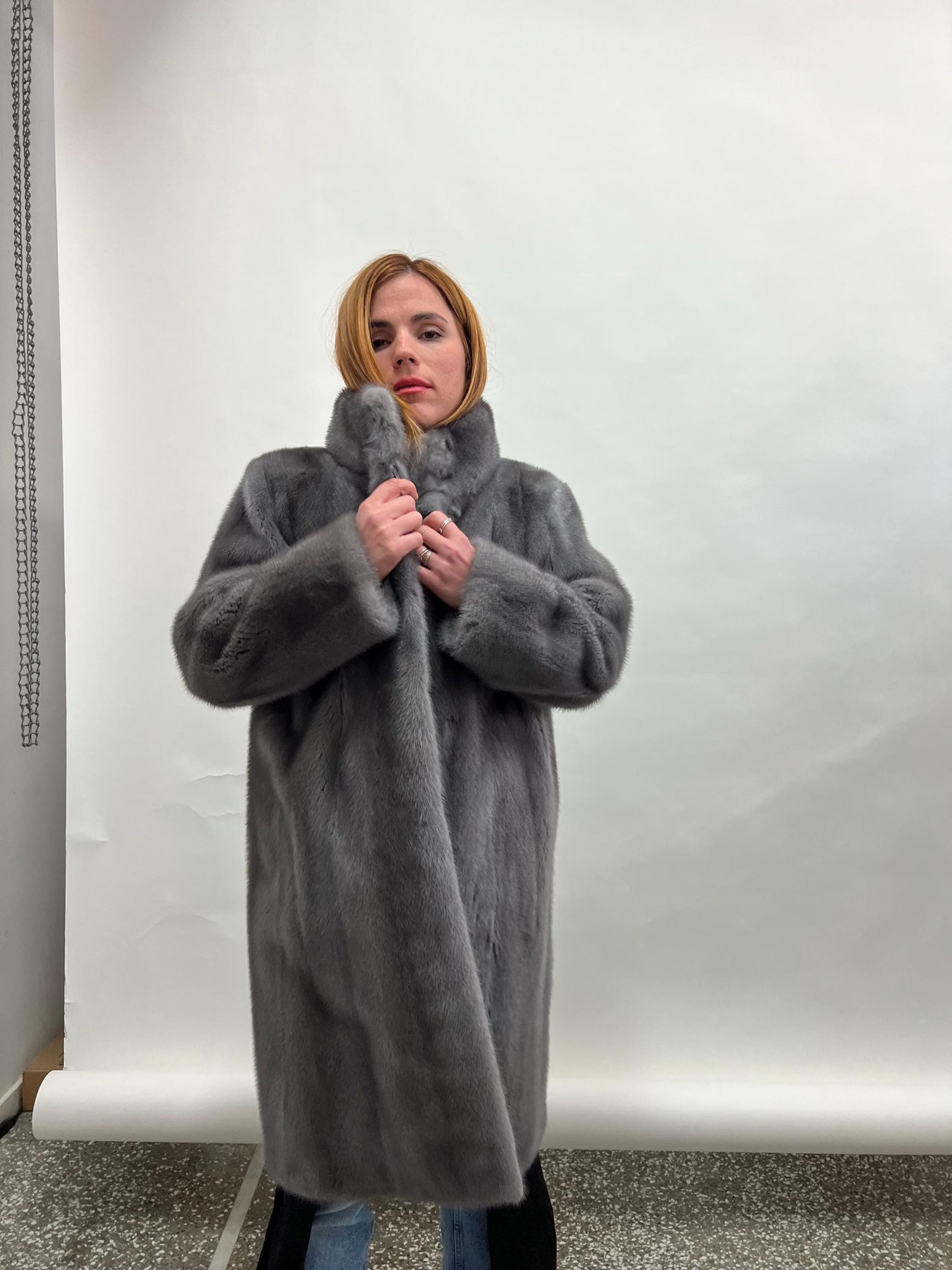 Silver Mink Fur Coat: Handmade Gray Saga Mink Jacket