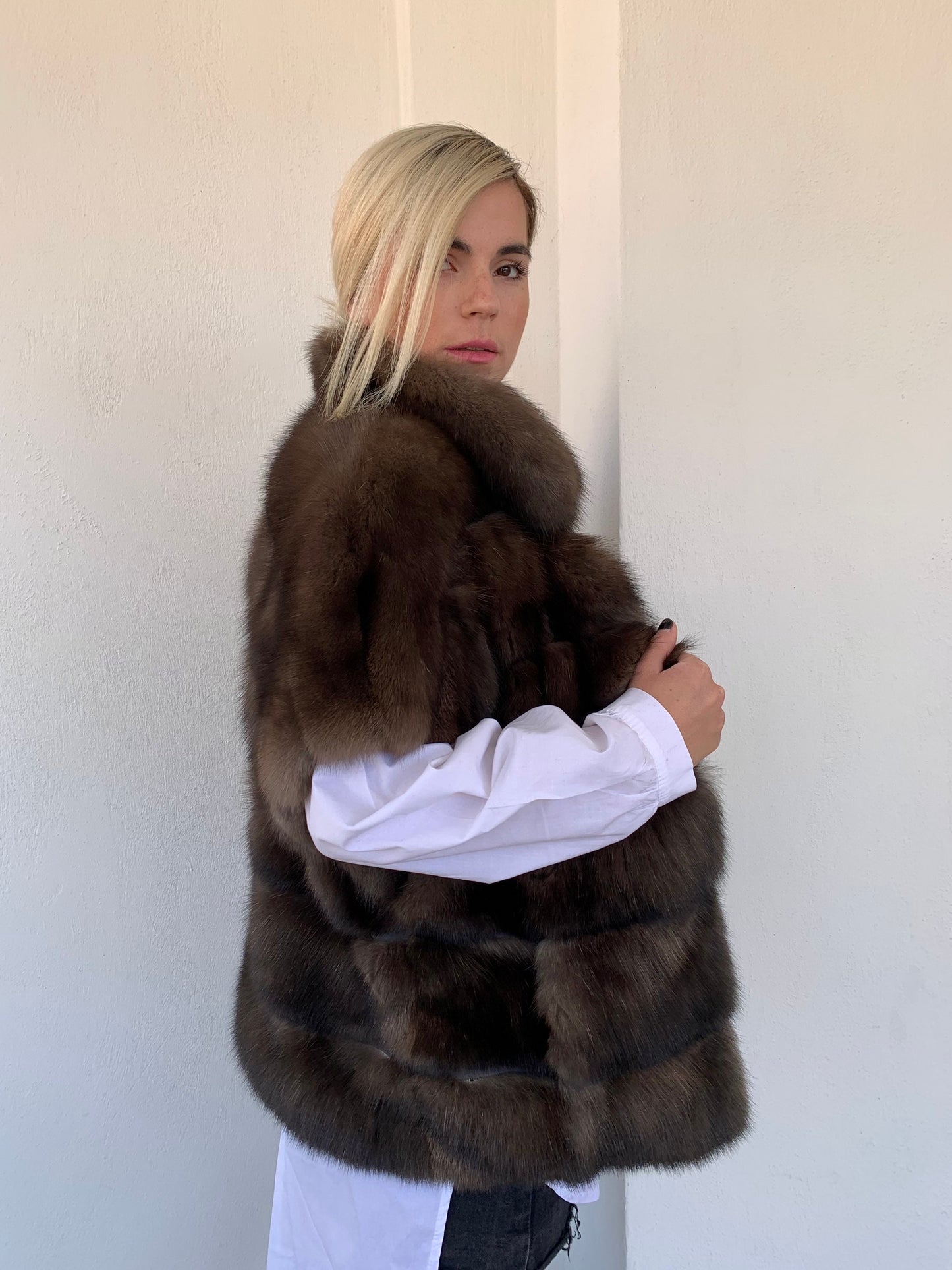 Barguzinsky Sable Fur Jacket: Brown Leather Trim, Cashmere Lined