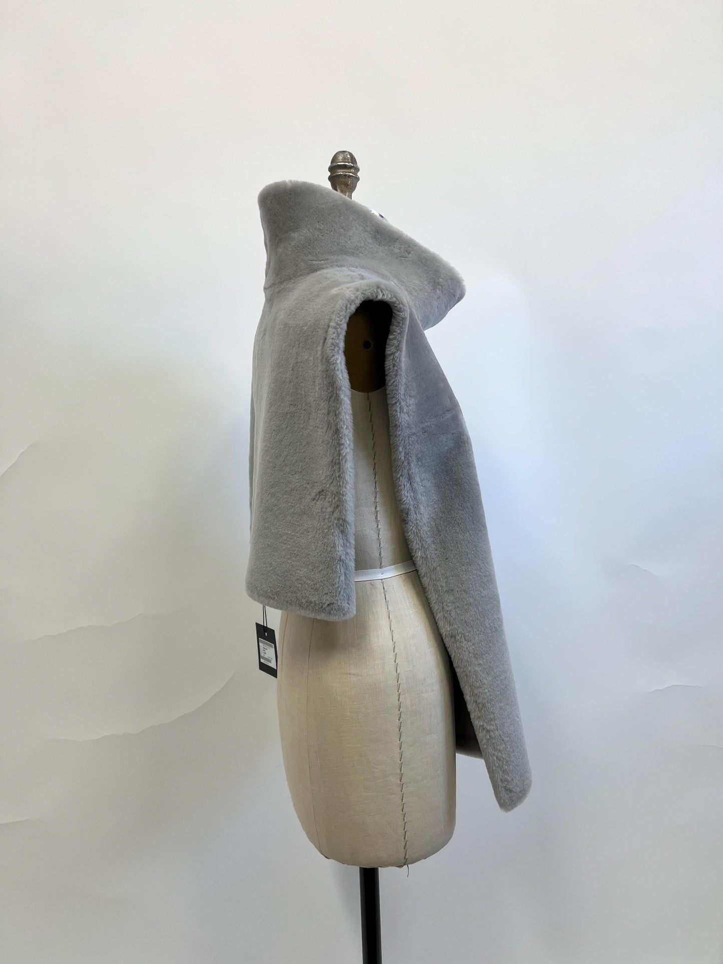 Turtleneck  warmer Gray Shearling Poncho Shawl: Alongside with Cuffs.