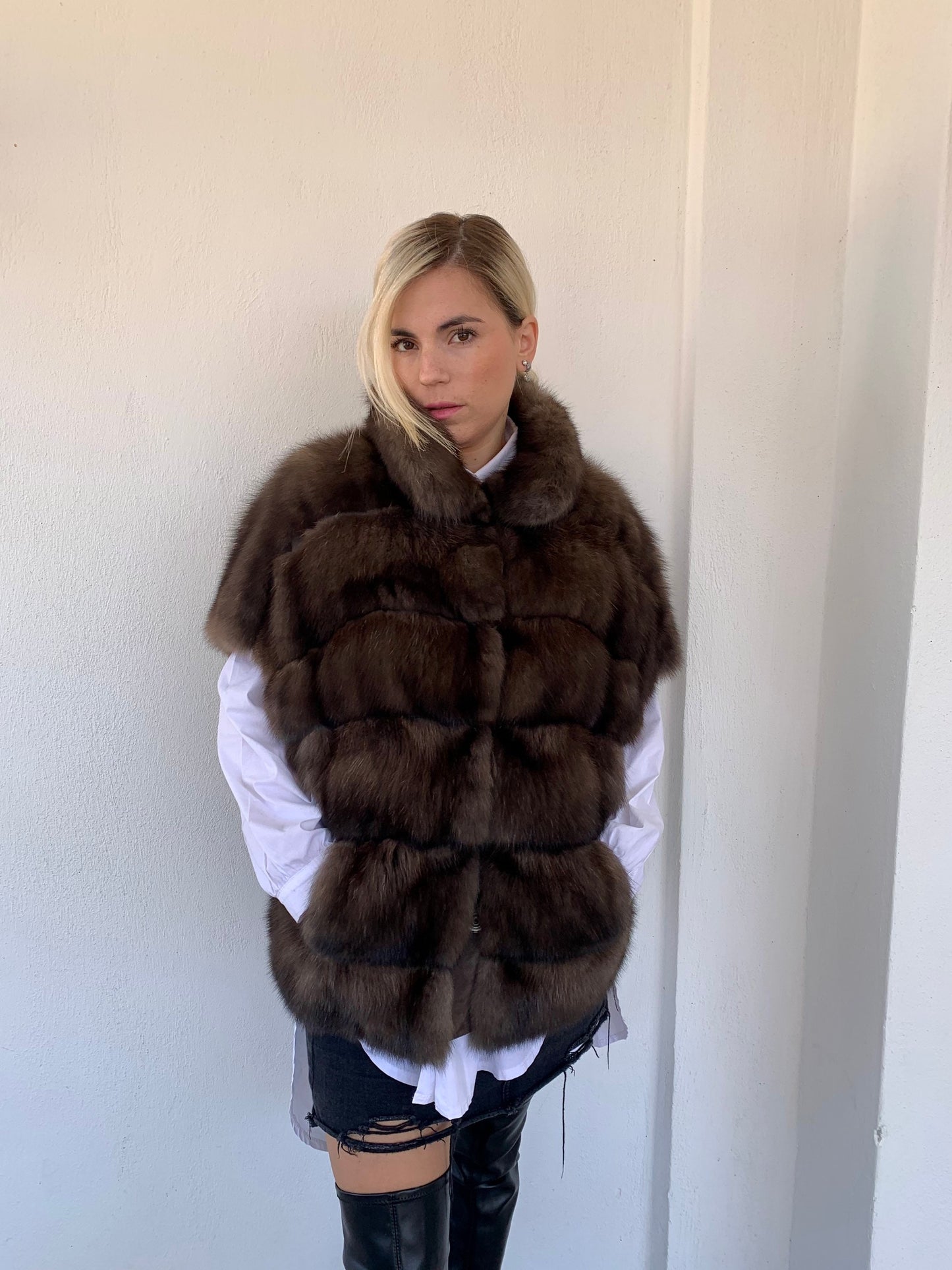 Barguzinsky Sable Fur Jacket: Brown Leather Trim, Cashmere Lined