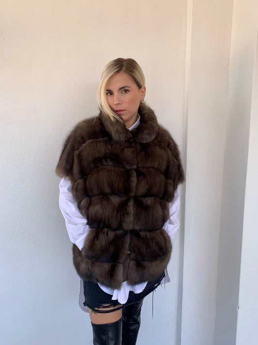 Barguzinsky Sable Fur Jacket: Brown Leather Trim, Cashmere Lined