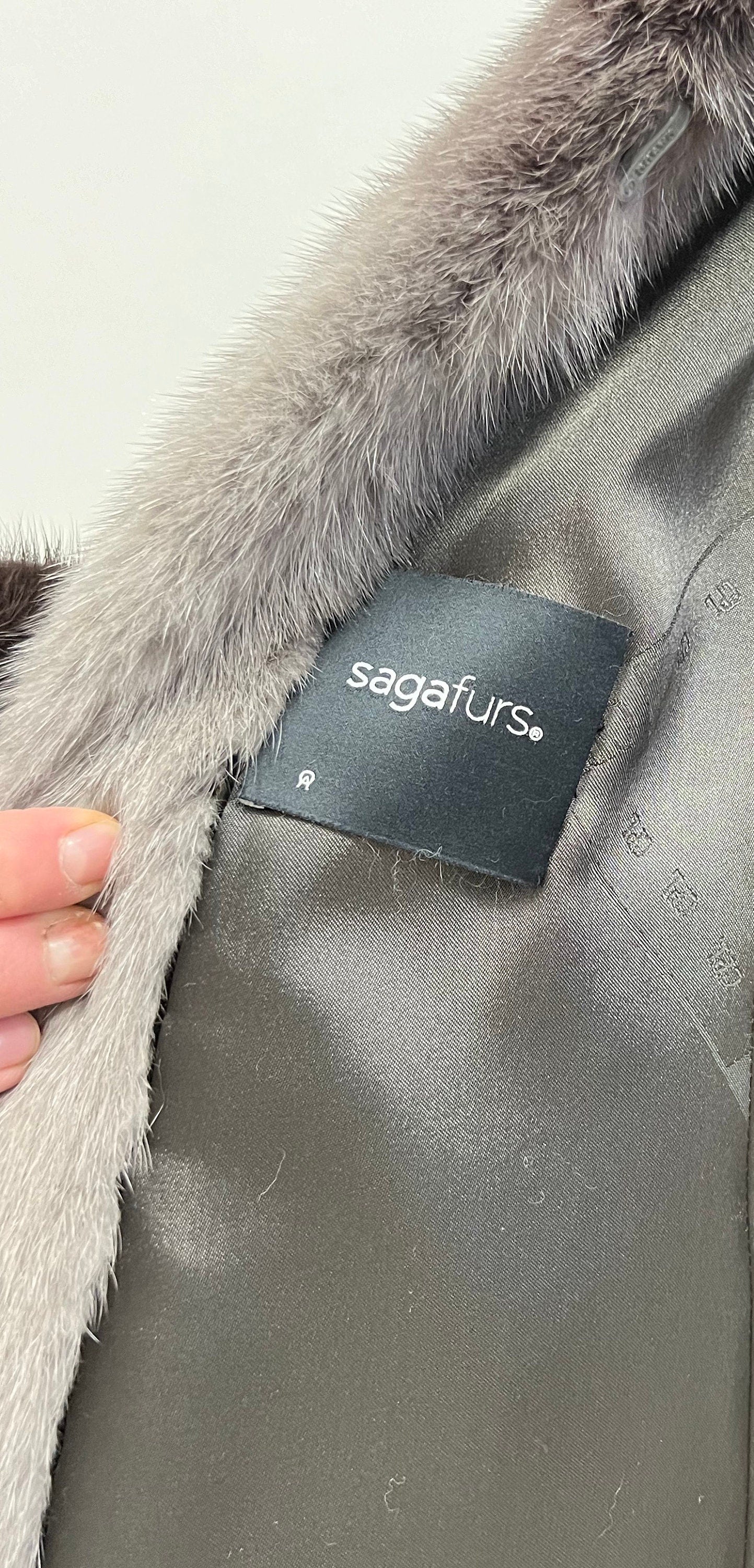 Saga Fur Mink Coat: Degrade Silver Graphite, Size 2XL