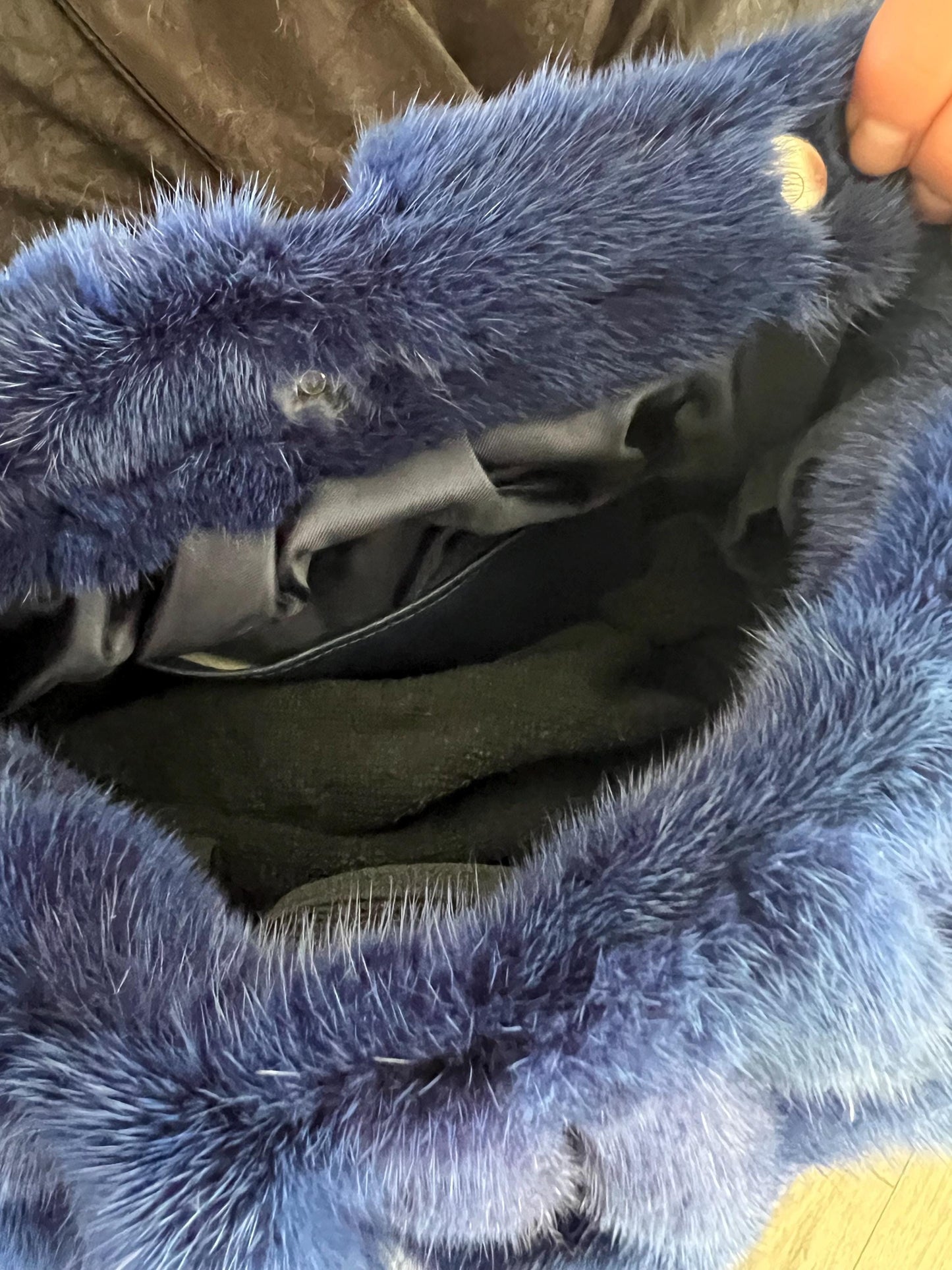 Navy Mink Fur Slouch Bag: Handmade grey Strap Crossbody
