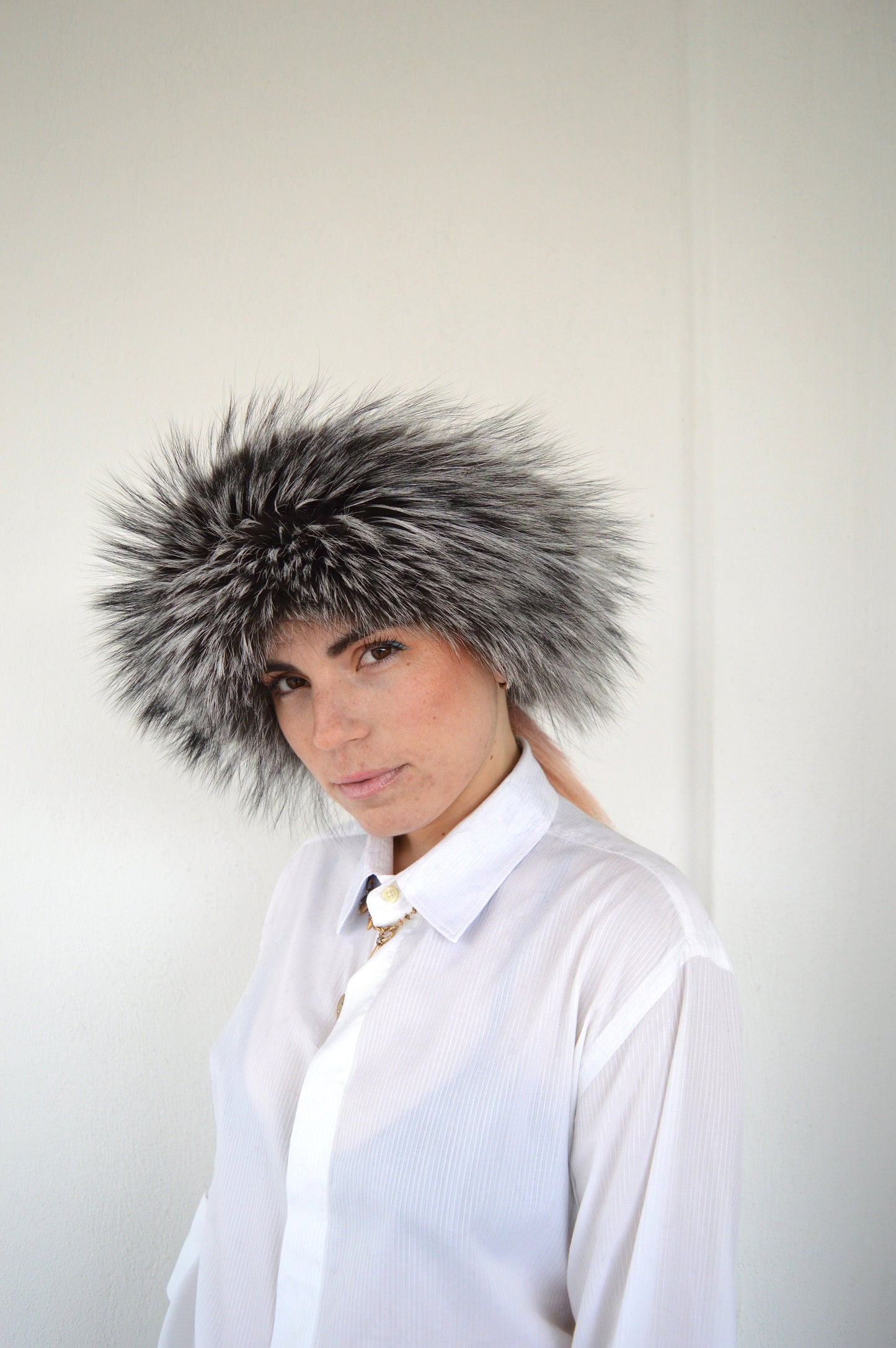 Real Fox Fur Headband Collar: Elastic Winter Loop Scarf