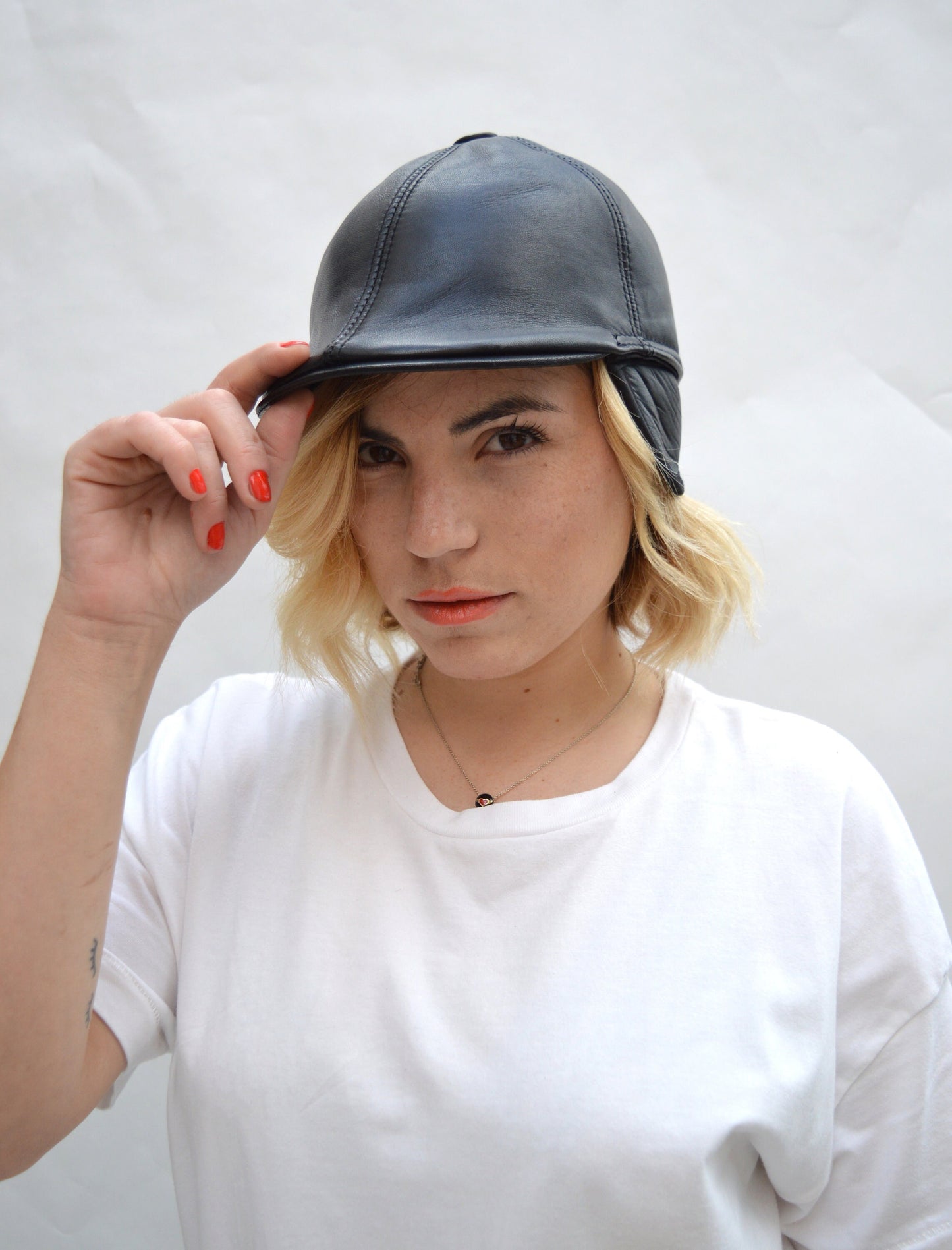 Leather Equestrian Cloche Hat: Cowhide Riding Cap with Velour Lining