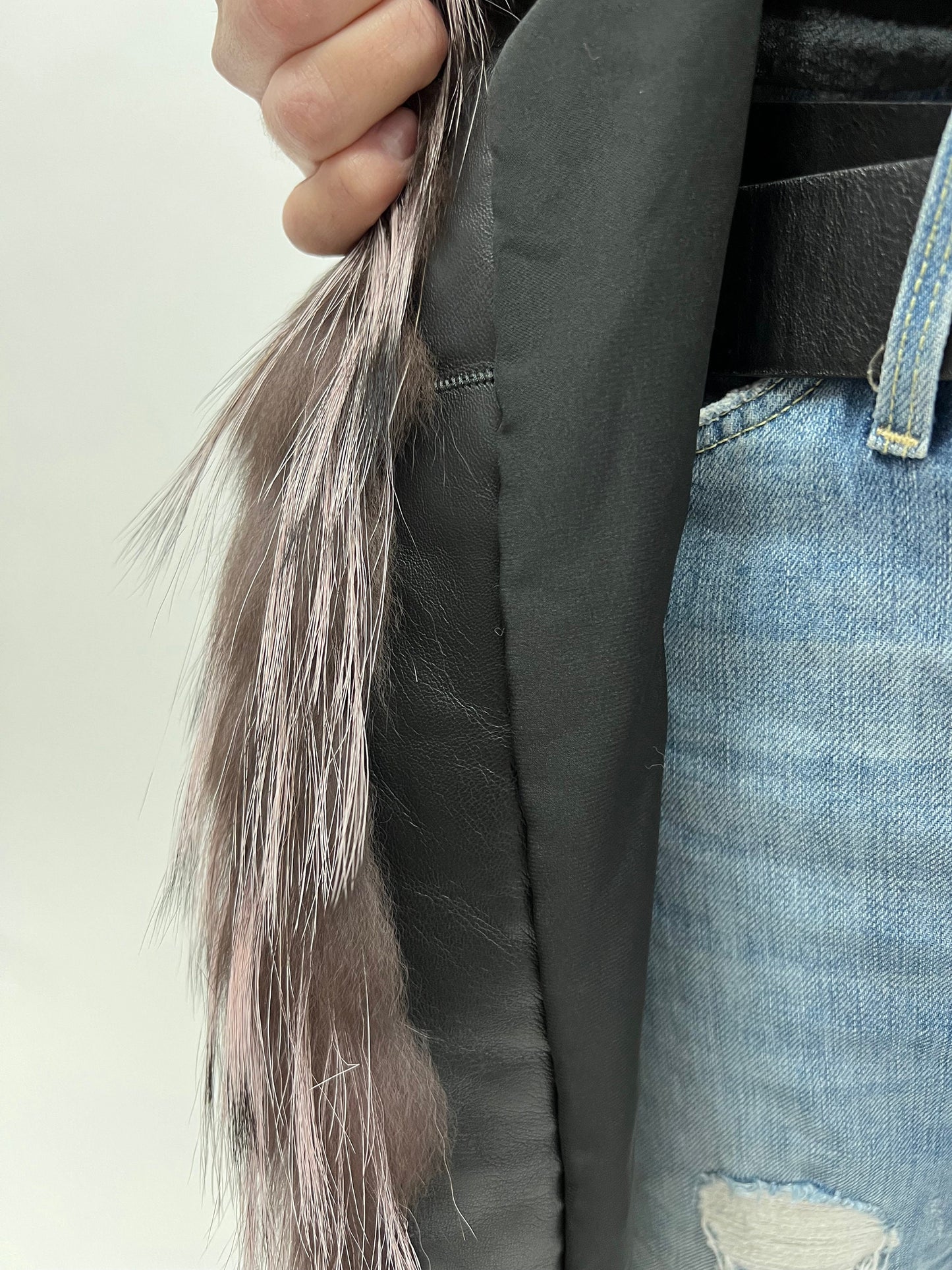 Pink Pastel Fox Fur Vest: Luxury Long Coat, Size Small