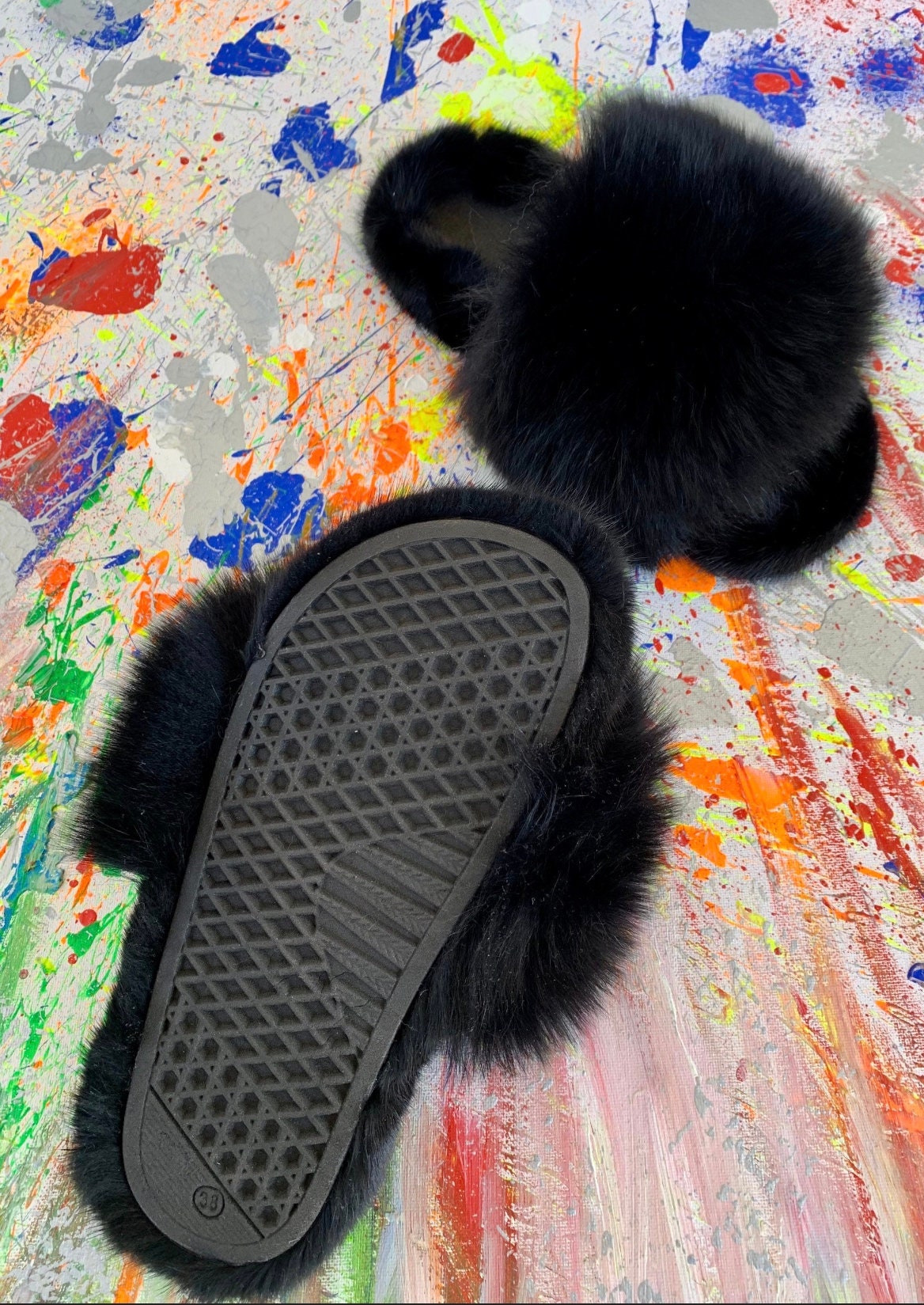 Black Mink Fur Slides: Luxury Fur Slippers