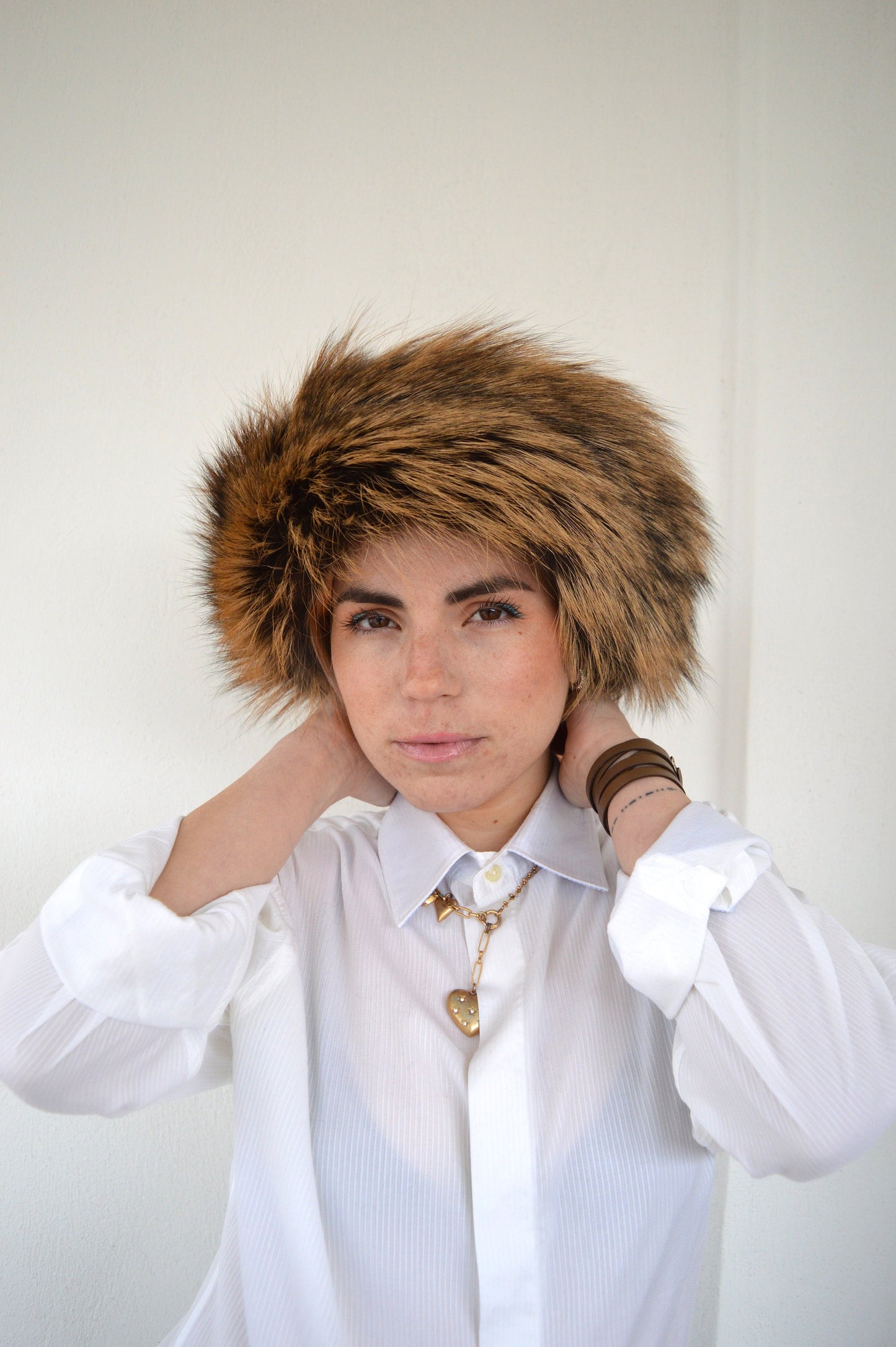 Real Golden Fox Fur Headband Collar: Winter Loop Scarf