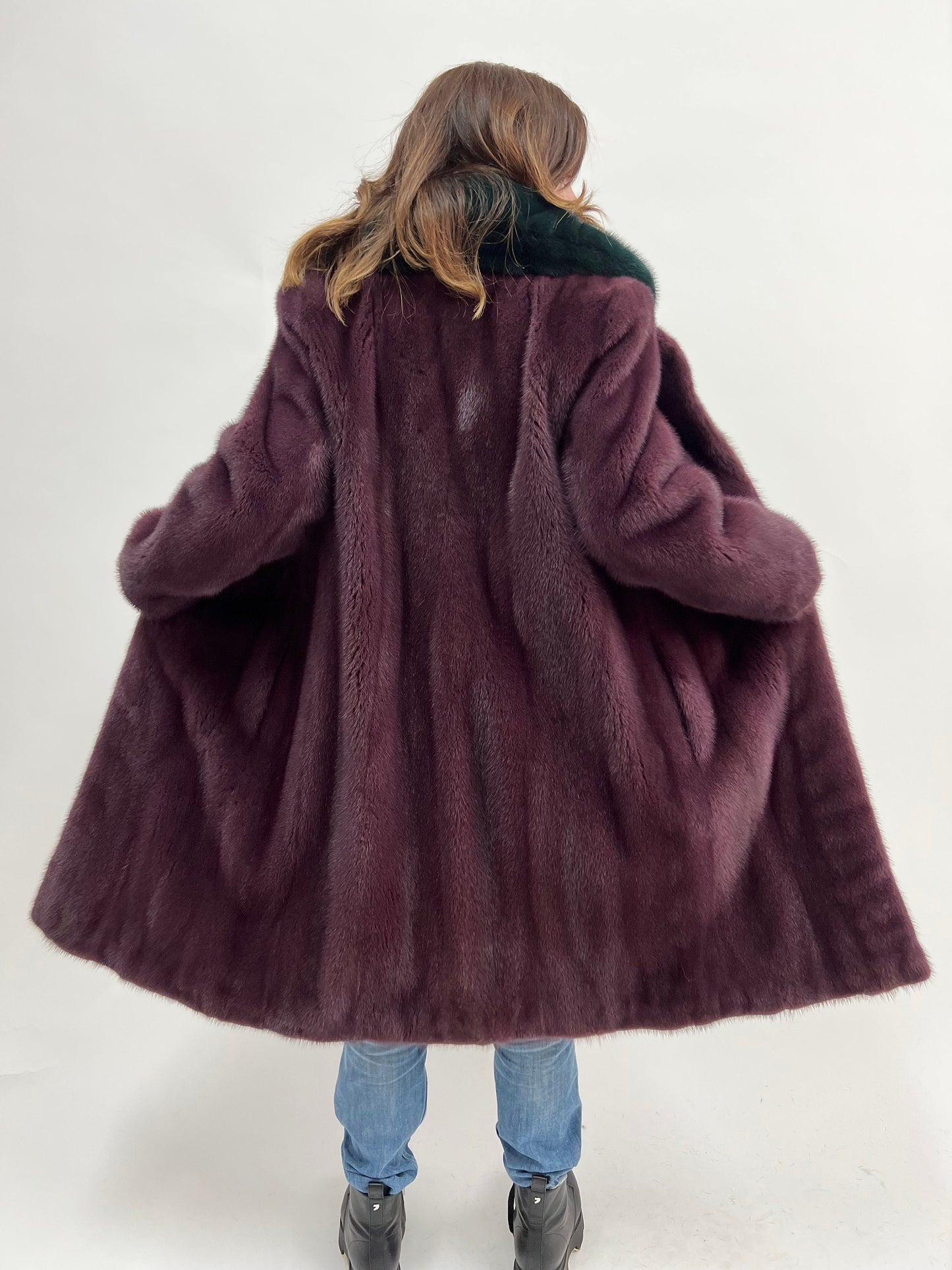 Velvet Mink Fur Coat: Berry & Green Saga Superior Two-Tone