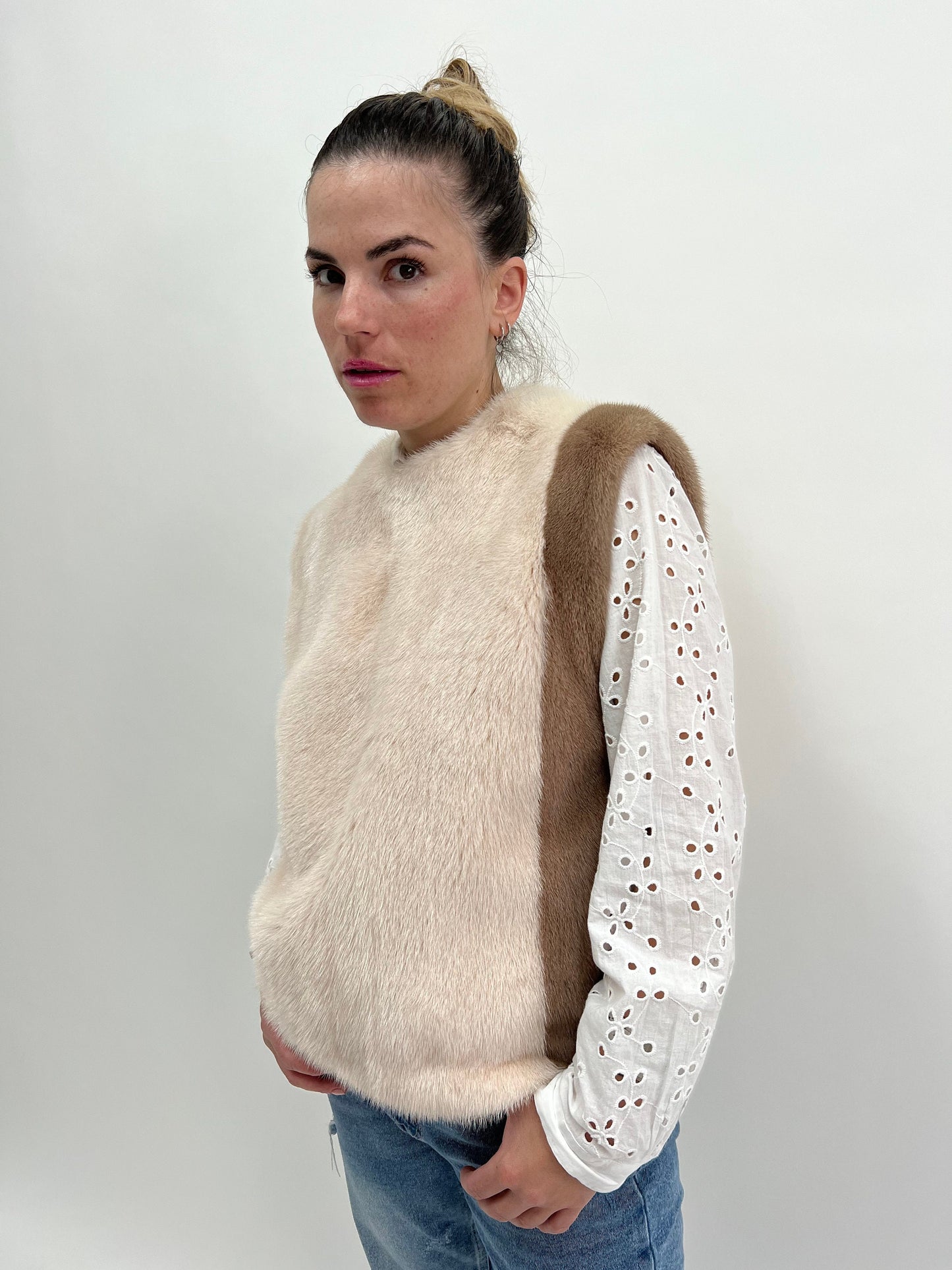 Two-Tone Mink Fur Vest: Modern Zip Blouse, Luxury Gift