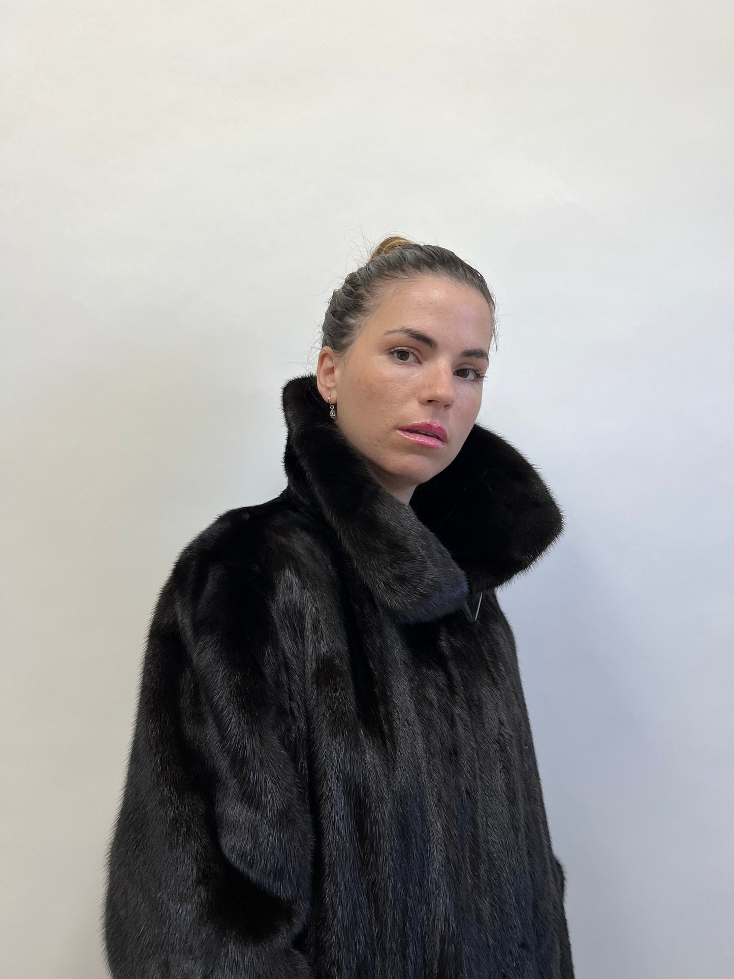 Handmade Black Mink Fur Long Coat: Luxury Godet Style