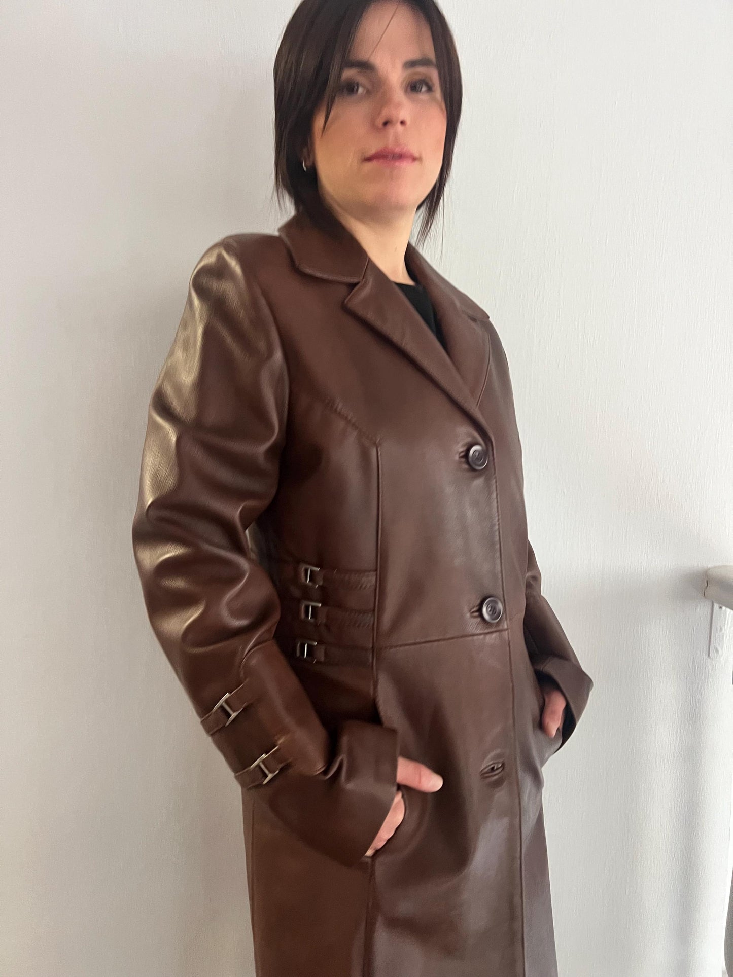 Handmade Nappa Lamb Leather Coat - Tobacco Brown - Made in Greece