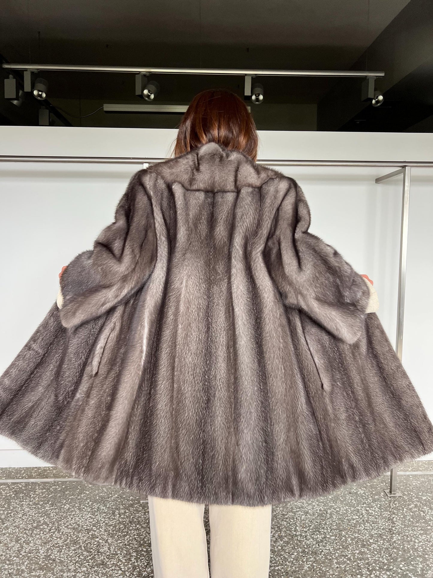 Handmade Silver Grey Mink Fur Coat - Saga Furs - Size Large