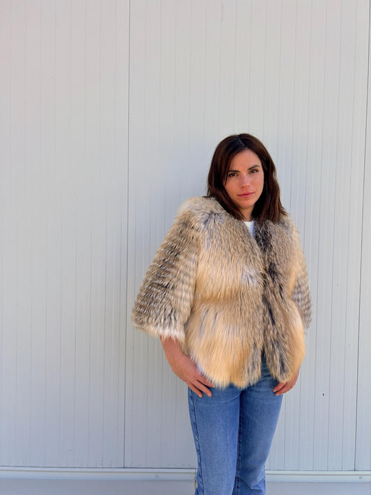 Handmade Camel Fox Fur Jacket: Lightweight Fluffy Coat
