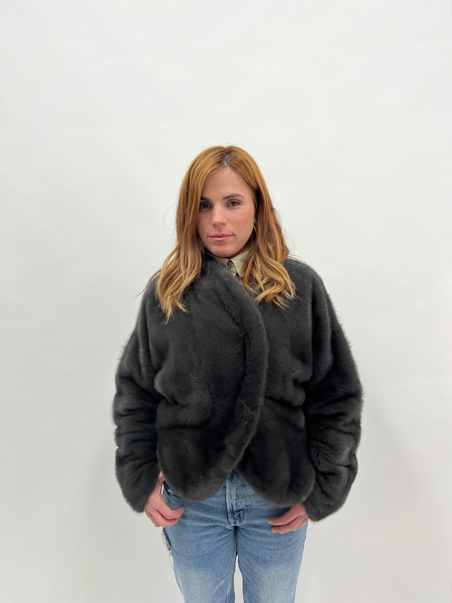 Graphite Mink Fur Bolero Jacket - Collarless Gray Luxury Fur
