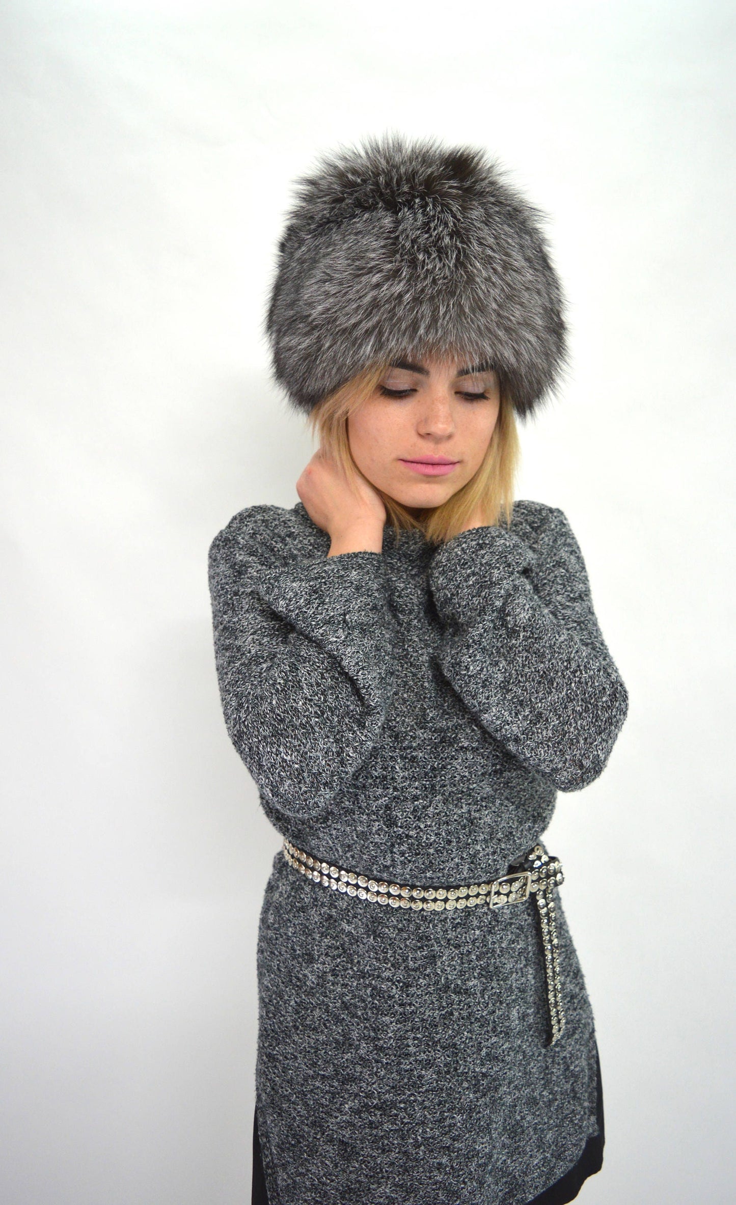 Handmade Silver Fox Fur Cossack Hat, Winter Fur Cap