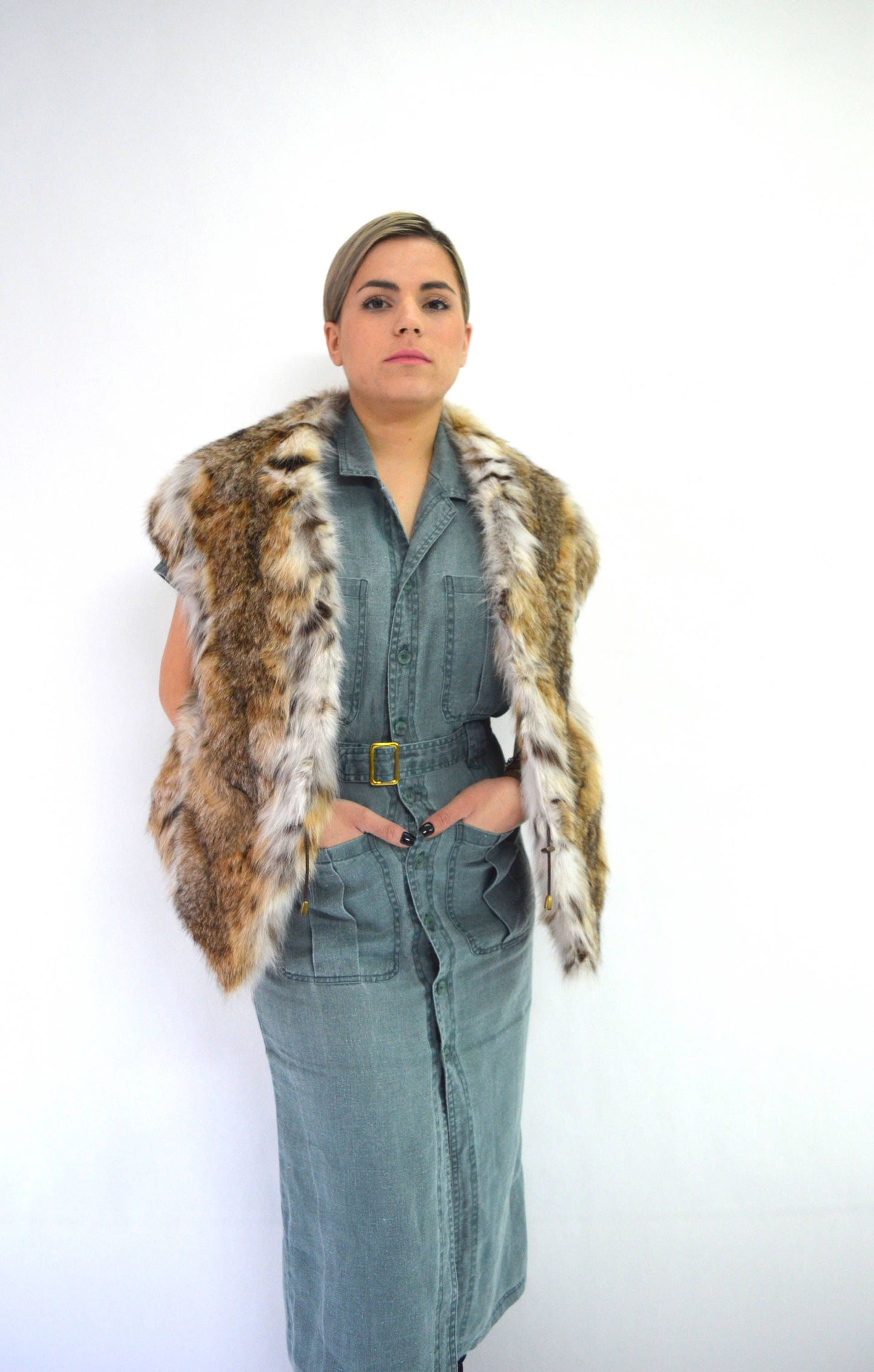 Gris Fox Fur Stole - Real Fur Bolero Shawl - Size 8-10