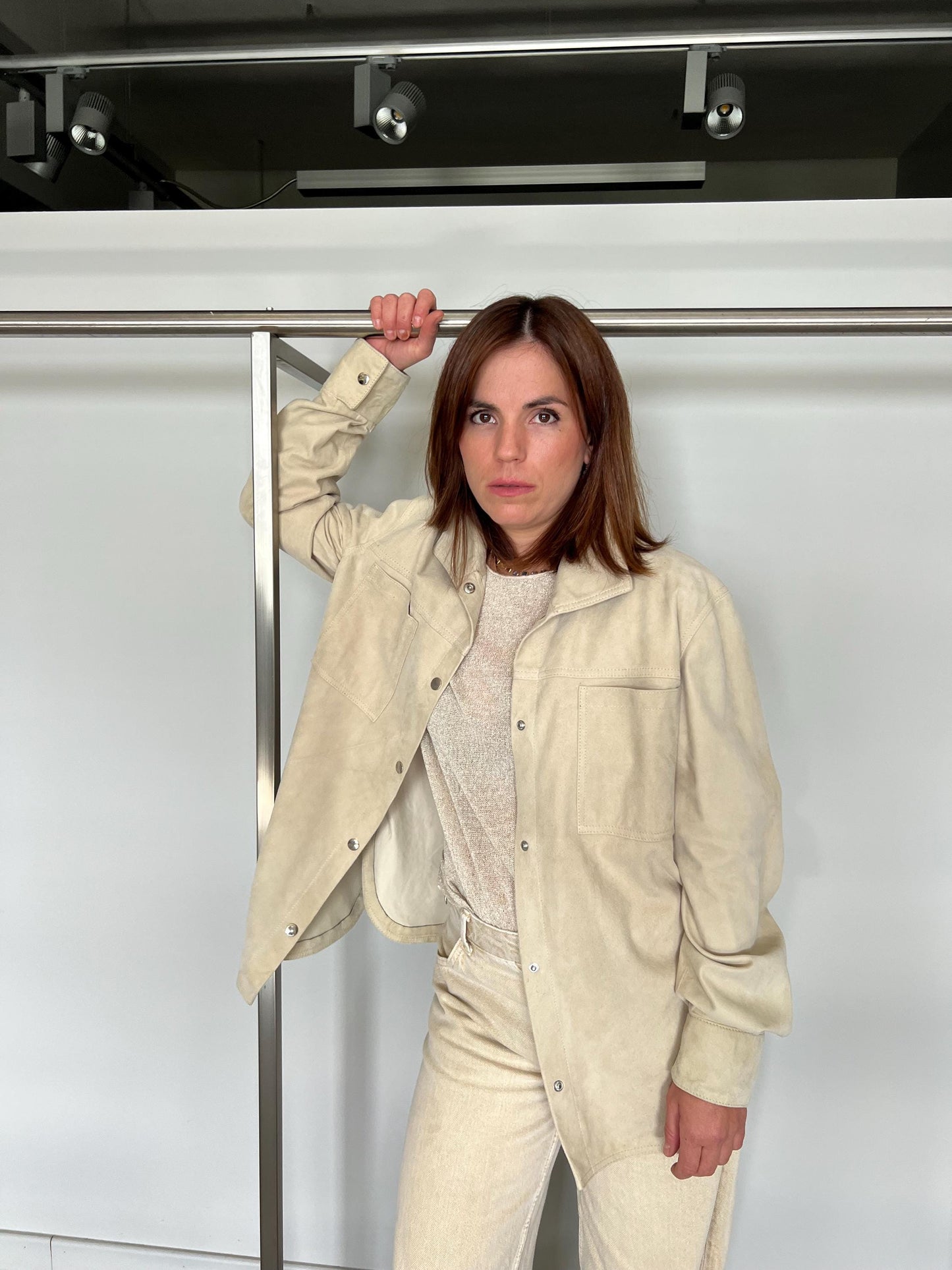 Handmade Beige Suede Lamb Leather Overshirt - Greek Design