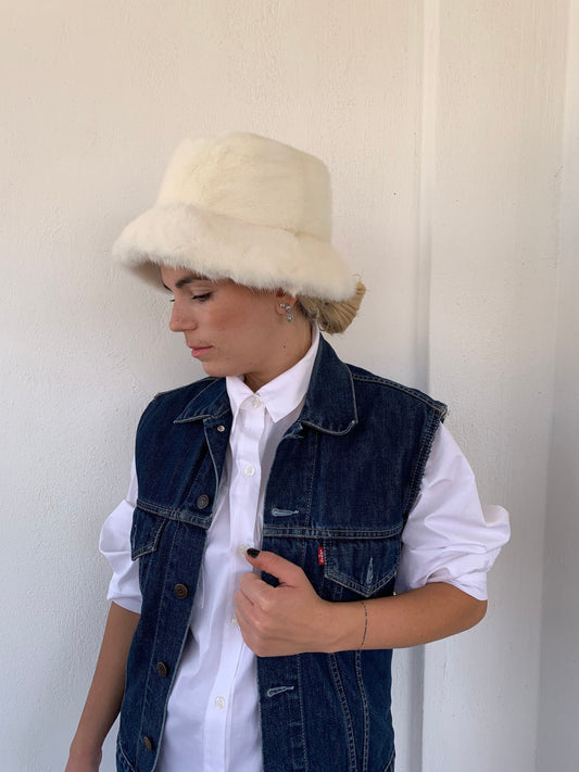 White Mink Fur Bucket Hat: Stylish Winter Warmer