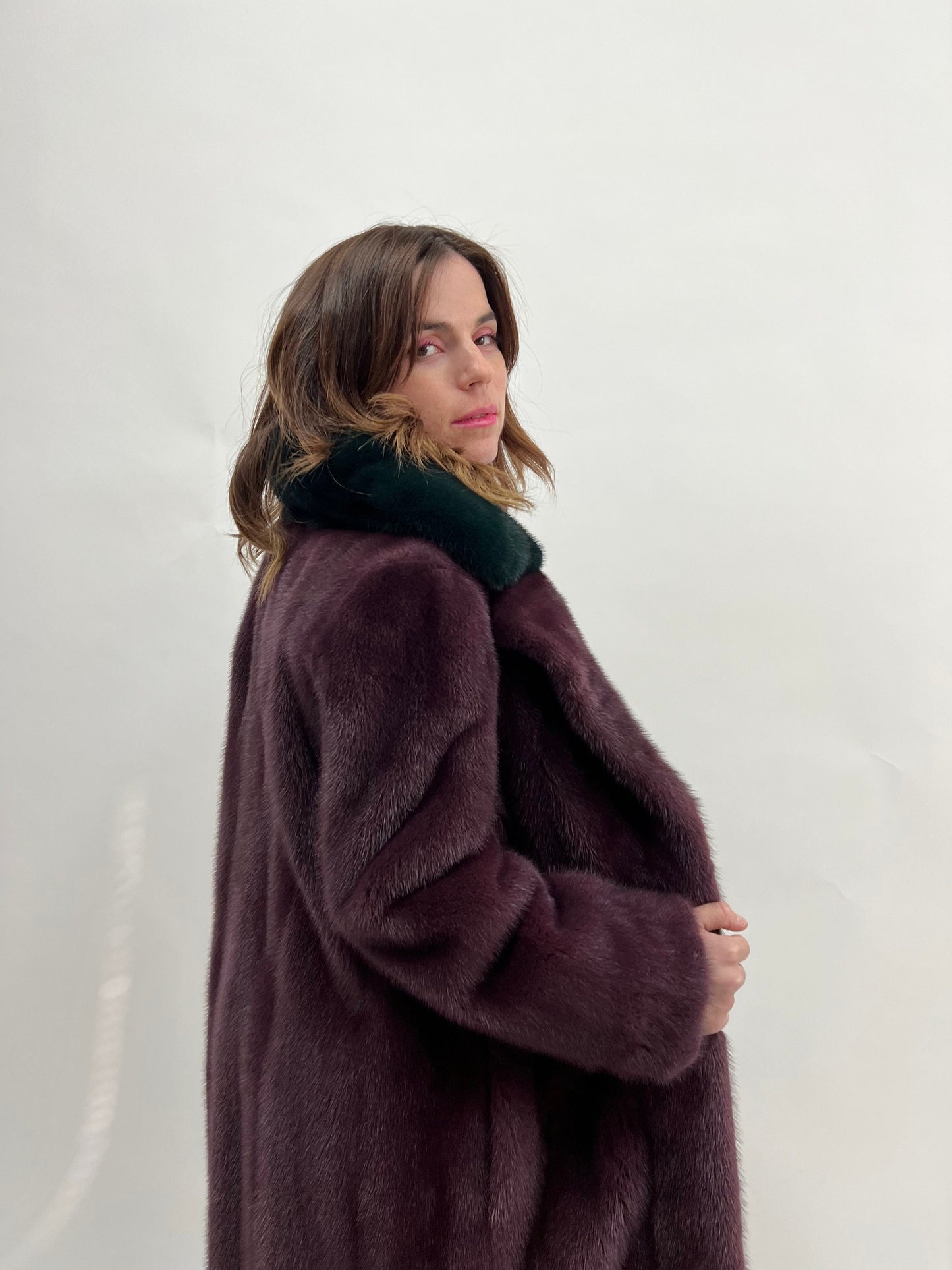Velvet Mink Fur Coat: Berry & Green Saga Superior Two-Tone