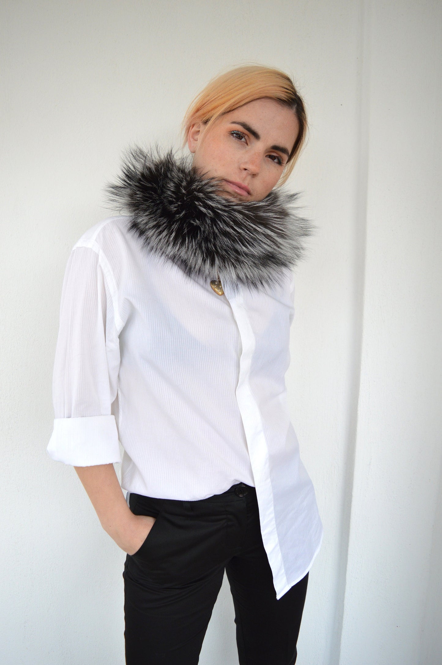 Real Fox Fur Headband Collar: Elastic Winter Loop Scarf