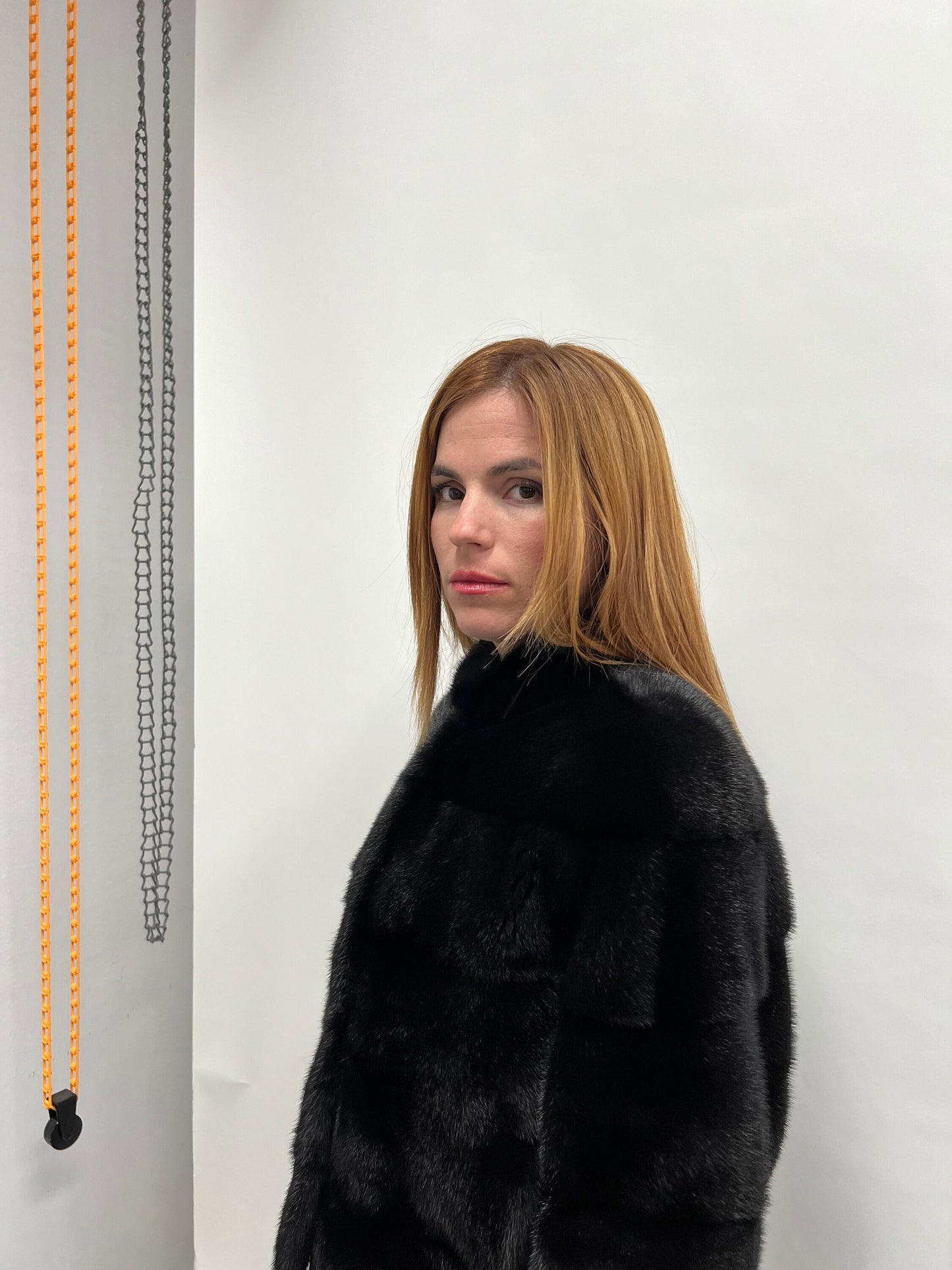 Saga Mink Fur Bolero Jacket: Black Horizontal Collar, Full Skin