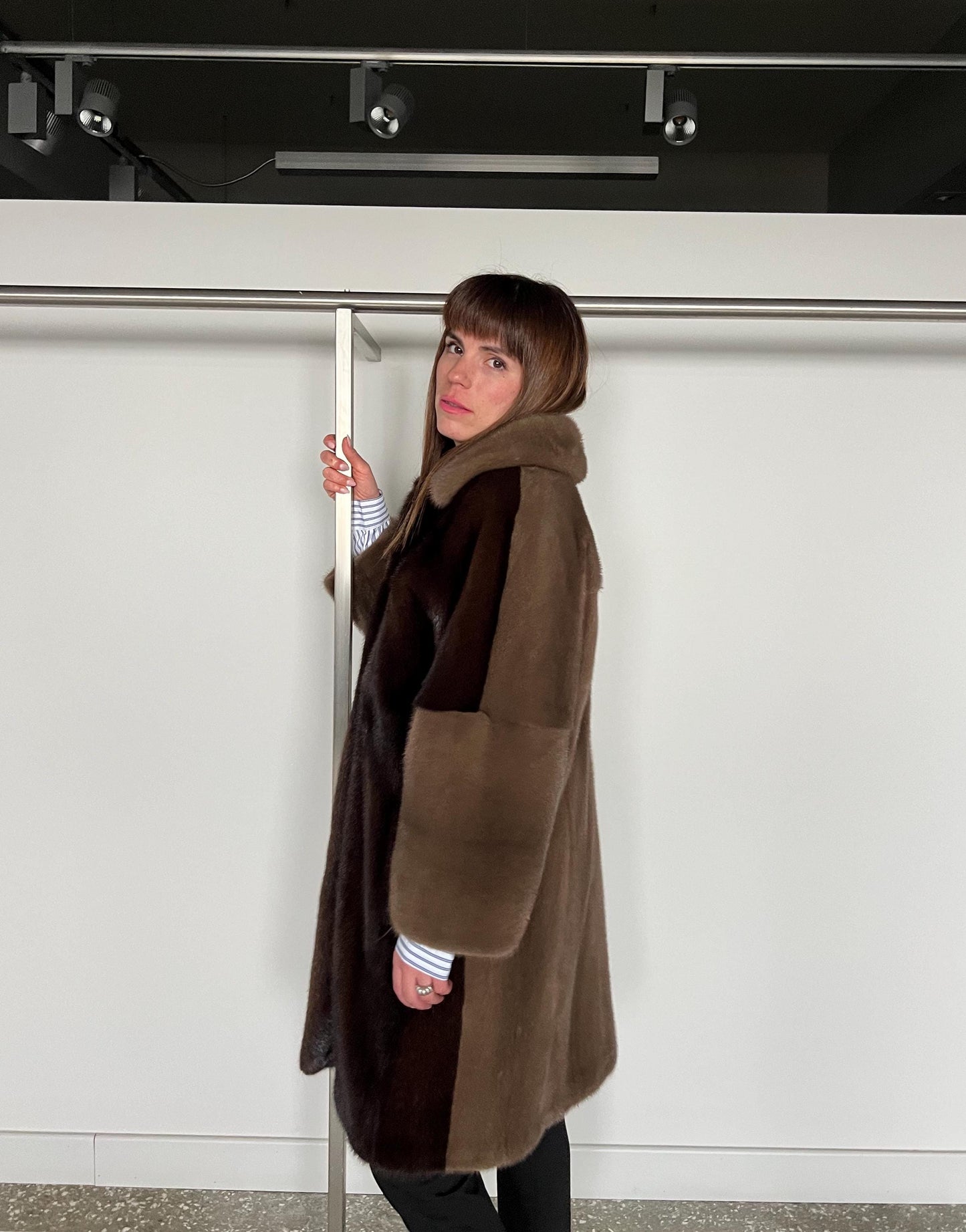 Saga Mink Fur Coat: Dark Brown & Camel, Handmade in Greece