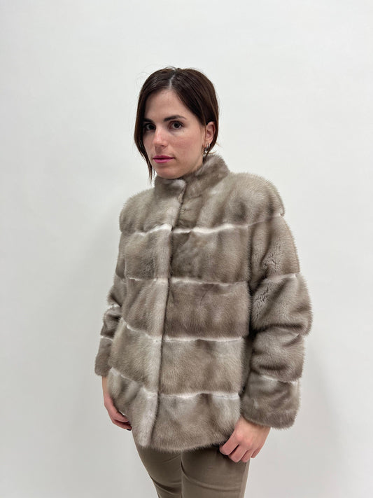 Silver Mink Fur Stroller Jacket with Sheared Mink Trim