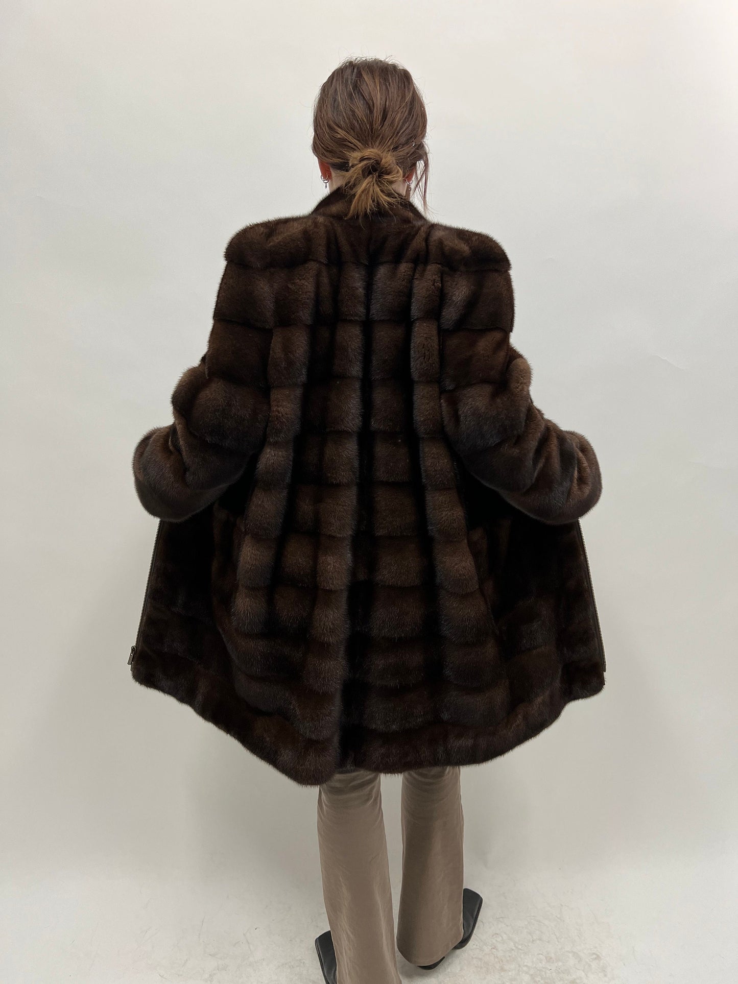 Brown Mink Fur Coat: Saga Male Pelts, Zipped Modern Design
