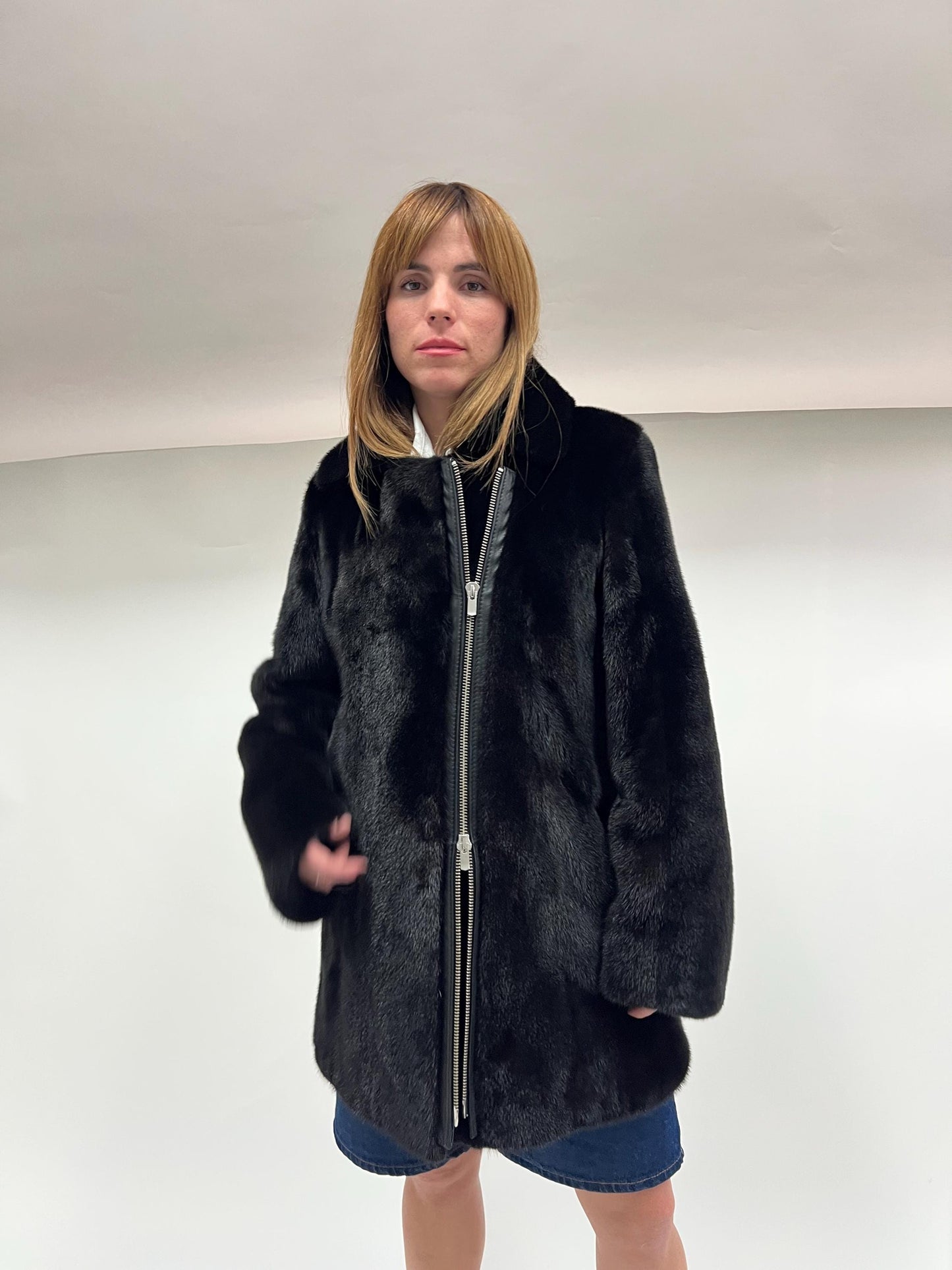 Black Mink Fur Biker Jacket: Silver Hardware, Luxury Women's Coat