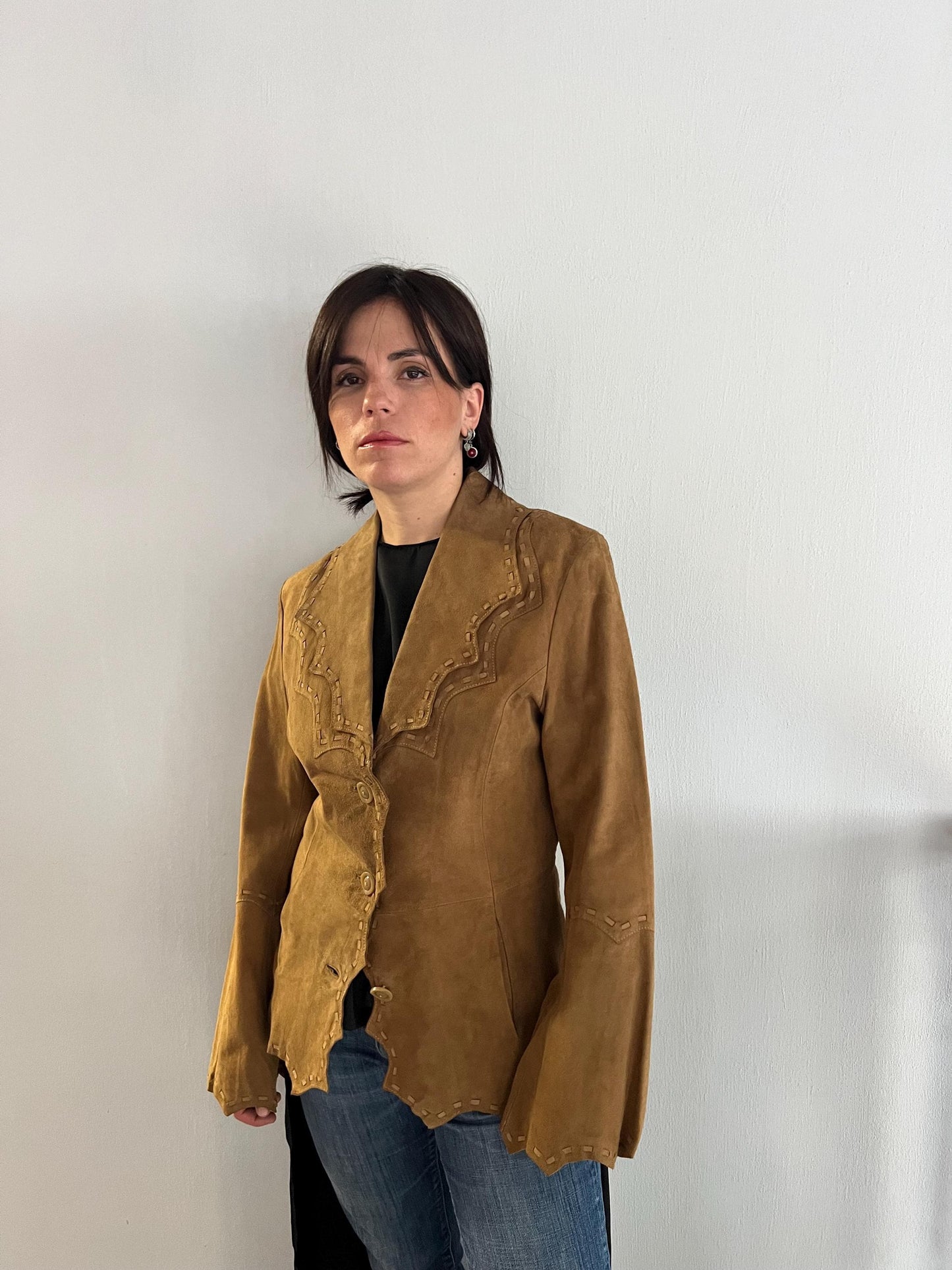 Handcrafted Suede Leather Cropped Jacket: Camel Unlined Blazer