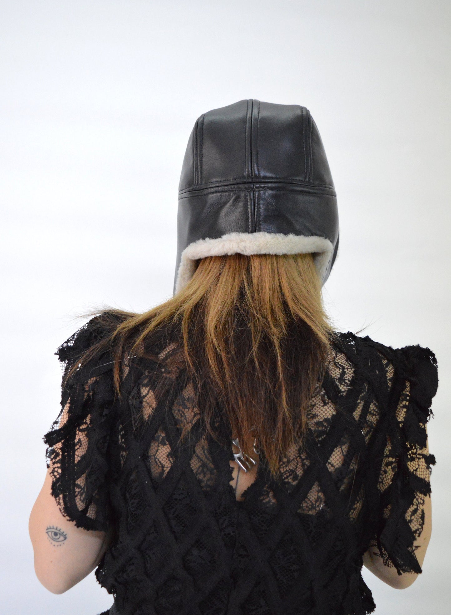 Shearling Fur Trapper Hat: Cream & Bordeaux Sheepskin Aviator Style