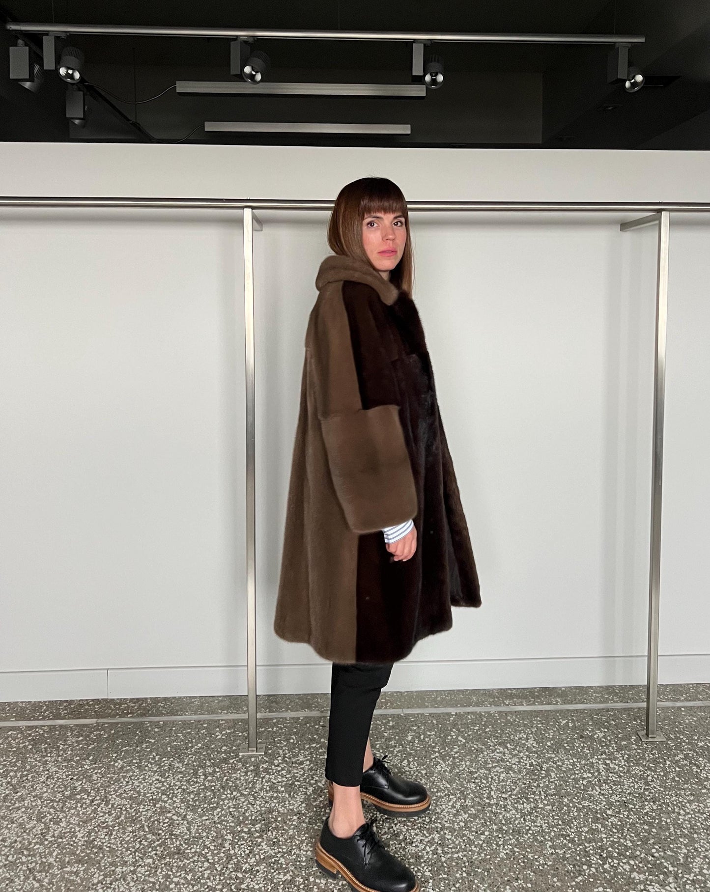 Saga Mink Fur Coat: Dark Brown & Camel, Handmade in Greece