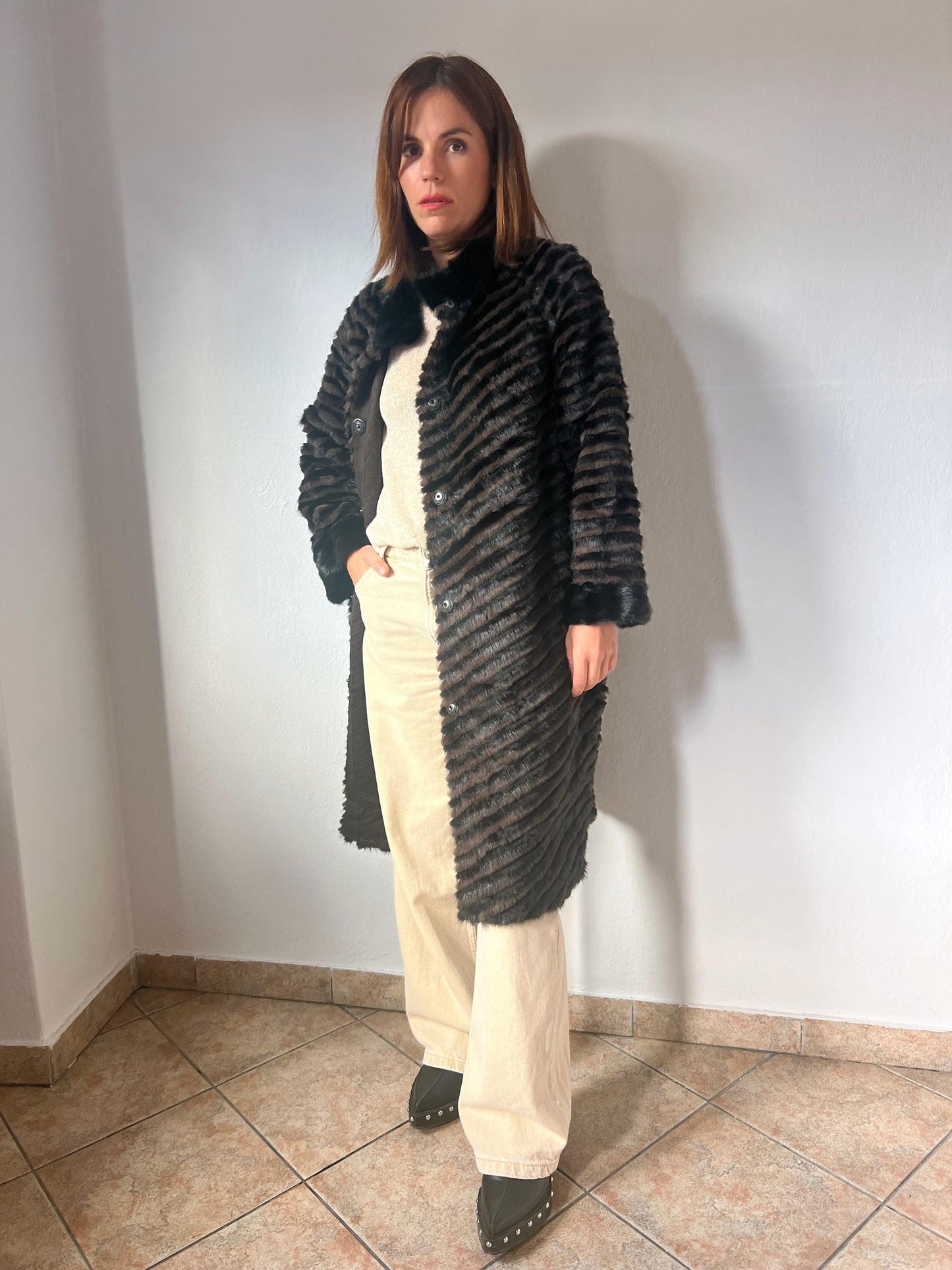 Handwoven Mink Fur Coat - Wool Lined Jacket
